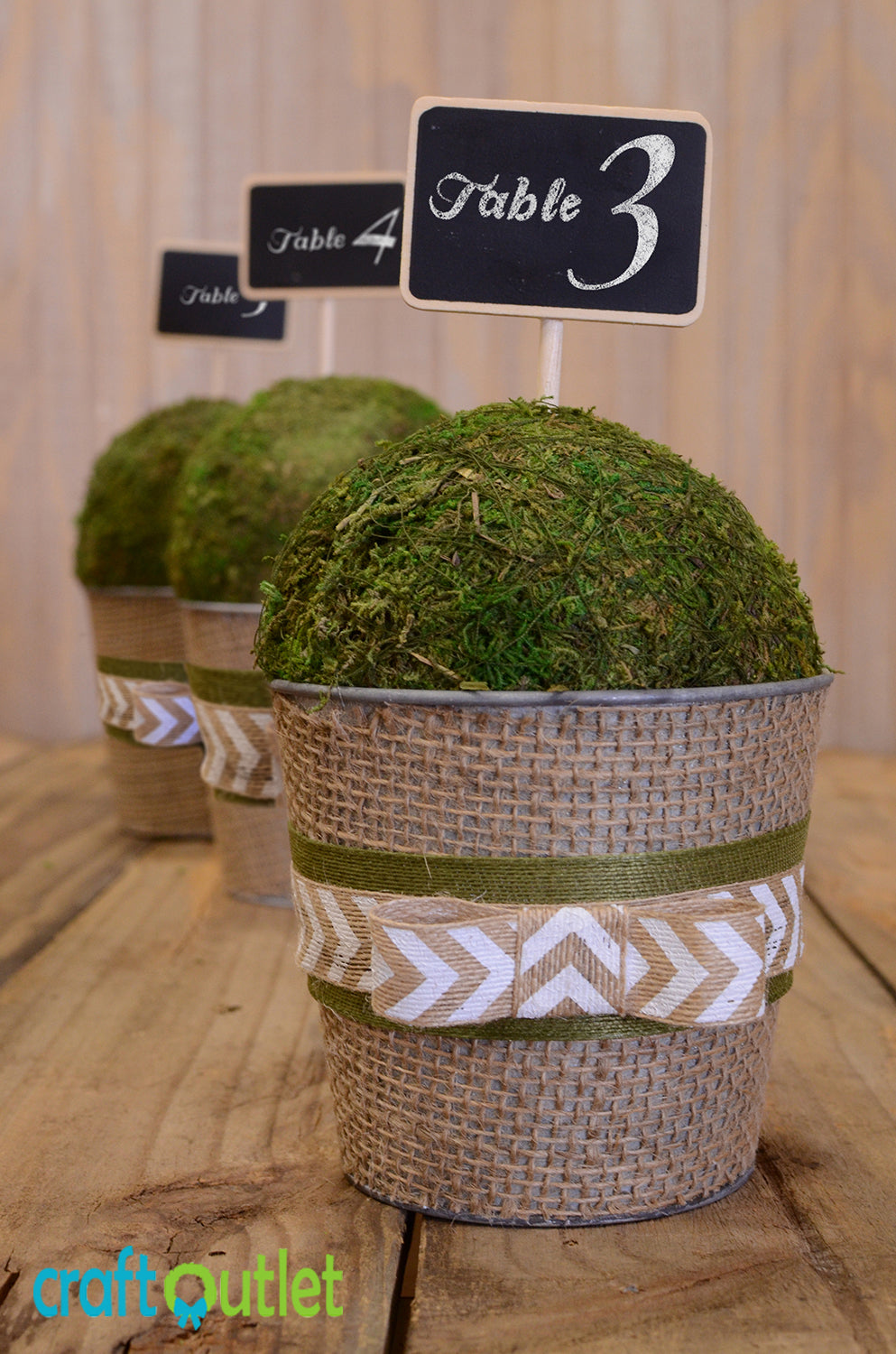 Rustic Moss Topiary Table Number Holder