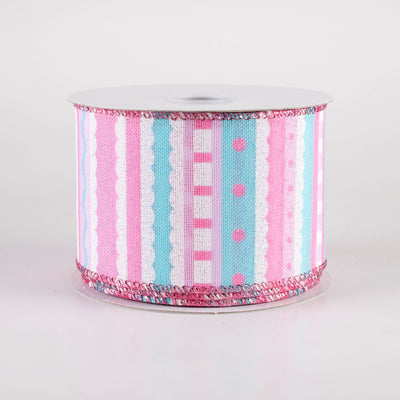 2.5" Whimsy Stripe Ribbon: Pink, Blue & Lavender (10 Yards)