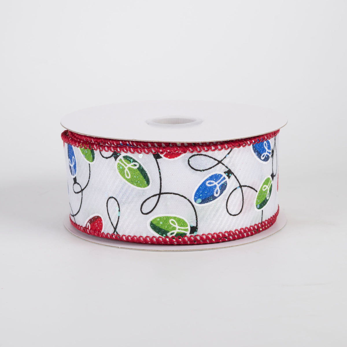 1.5" Christmas Lights Diagonal Satin Ribbon: Red, Green & Blue (10 Yards) Item Number: 72502-09-25