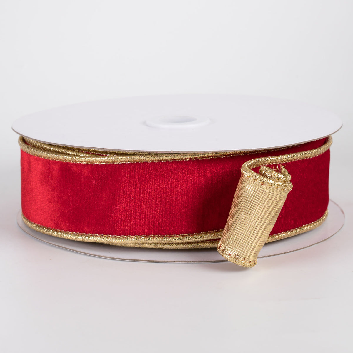 1.5" Deluxe Velvet Metallic Backing Ribbon: Red & Gold (10 Yards) Item Number: RGH155388