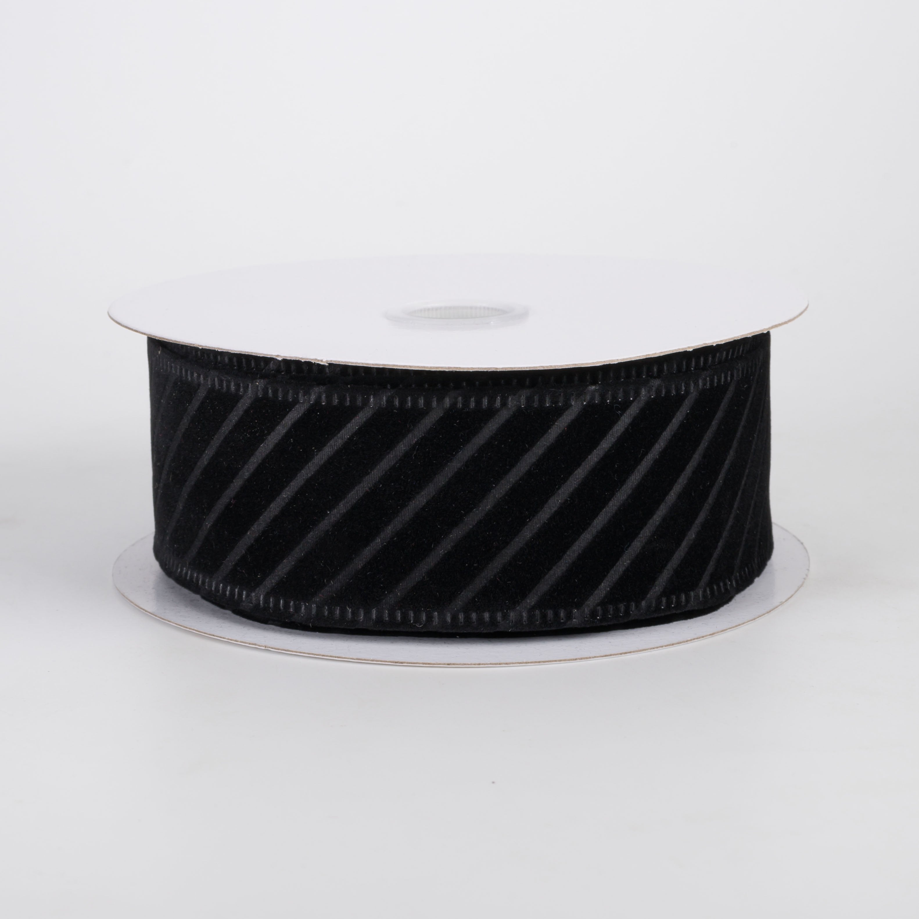 1.5" Diagonal Line Pressed Flat Velvet Ribbon: Black (10 Yards) Item Number: 76601-09-21