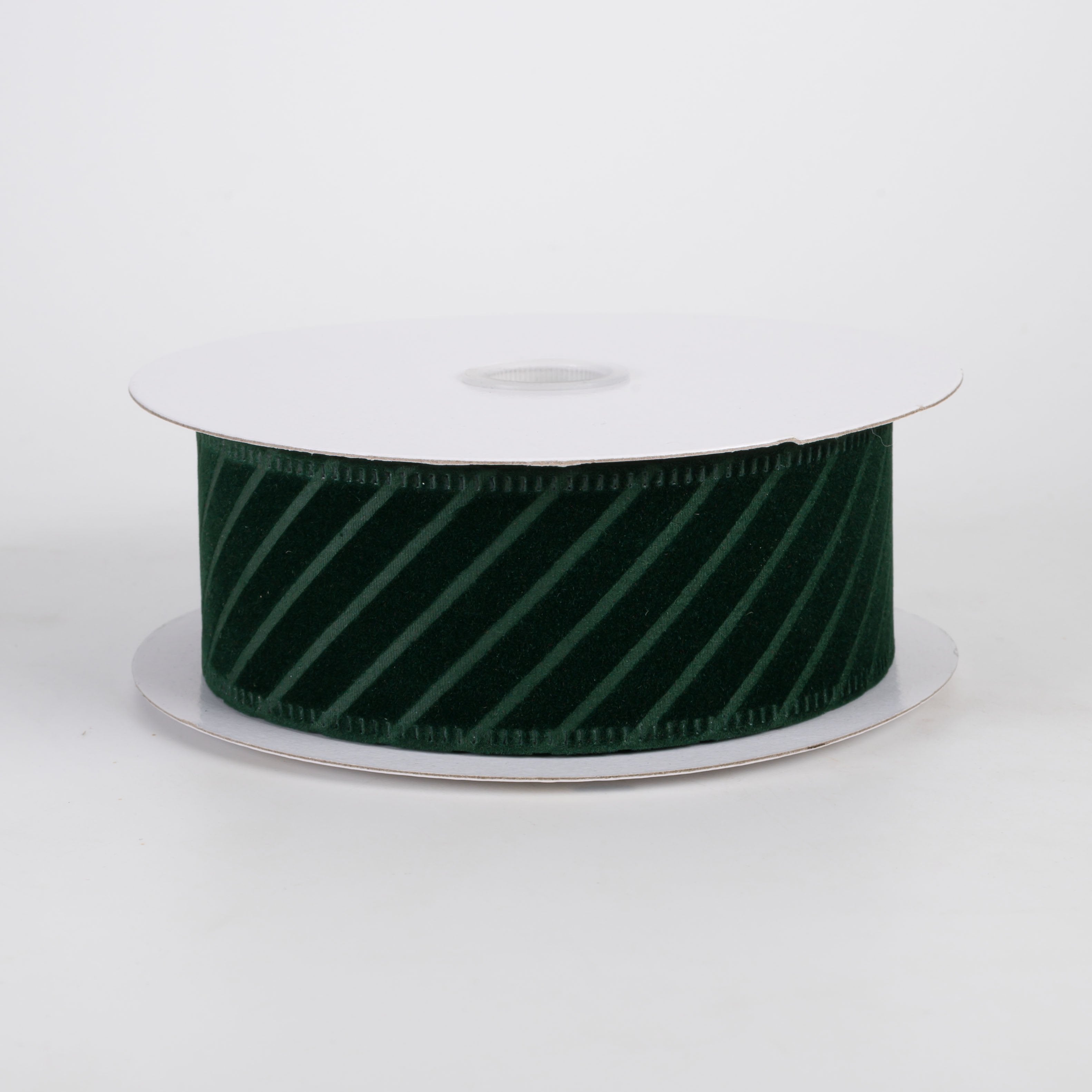 1.5" Diagonal Line Pressed Flat Velvet Ribbon: Hunter Green (10 Yards) Item Number: 76601-09-07