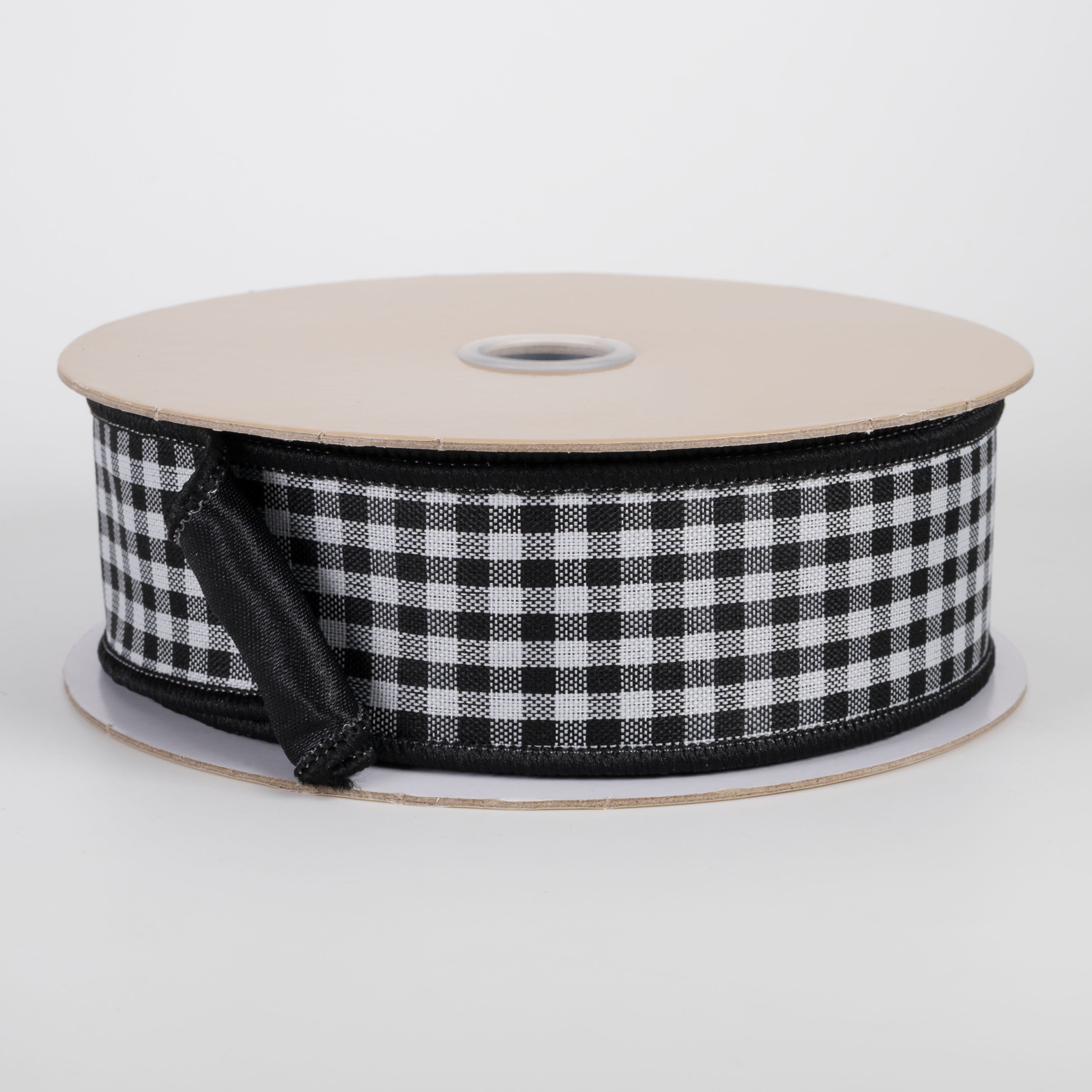 1.5" Double Sided Fused Check & Satin Ribbon: Black & White (10 Yards) Item Number: LX601702