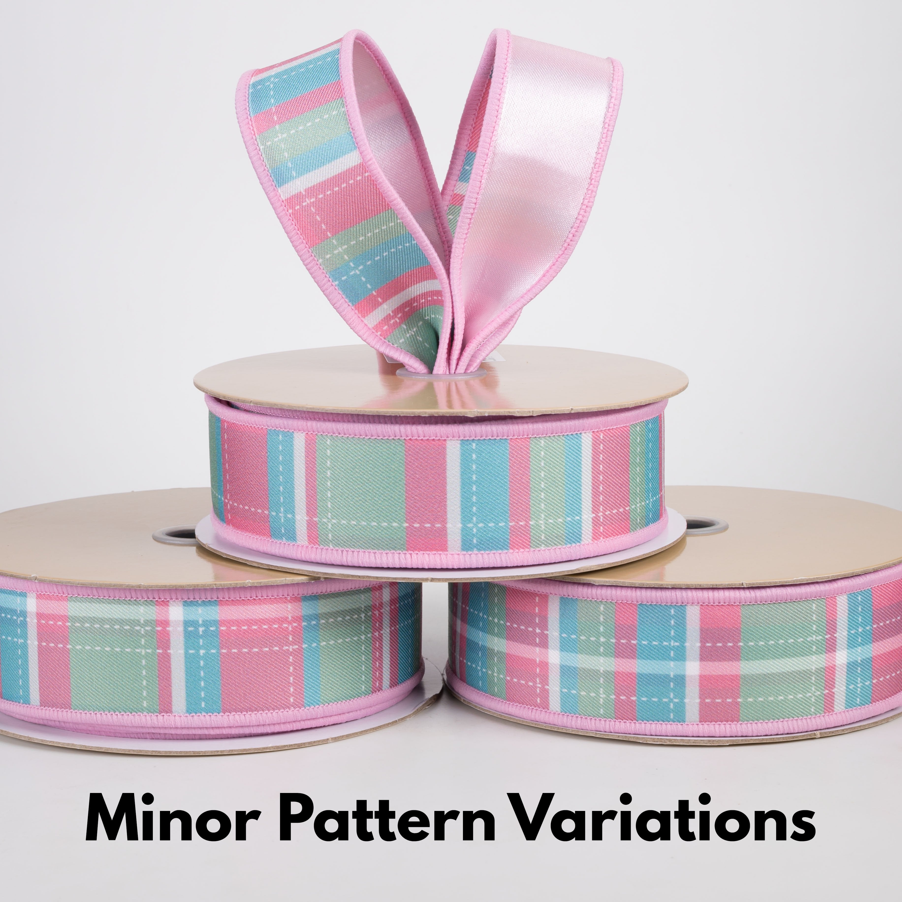 1.5" Double Sided Fused Dashed Plaid Ribbon: Pink & Mint (10 Yards) Lifestyle Photo