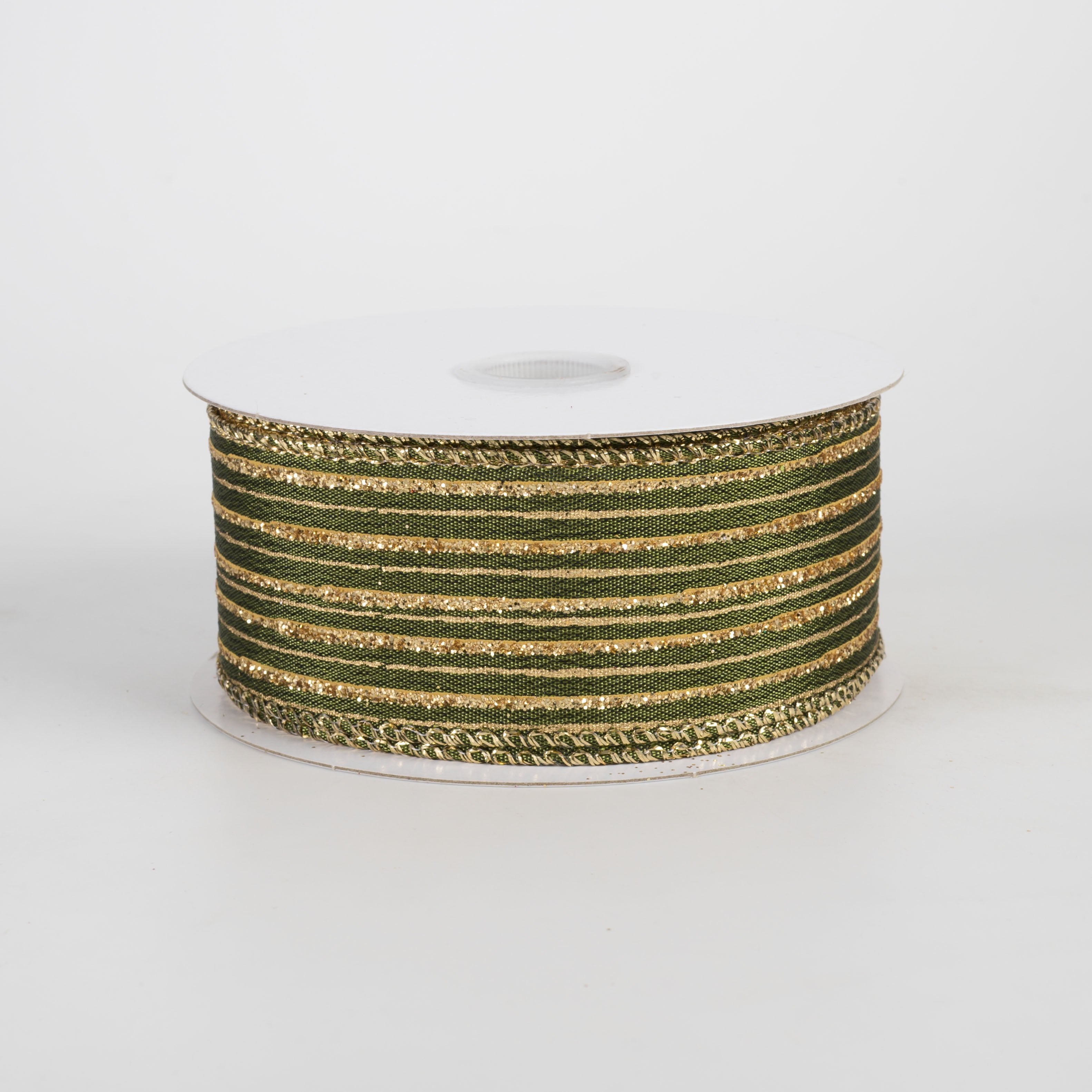 1.5" Dual Gold Stripes Satin Ribbon: Moss Green (10 Yards) Item Number: 71663-09-08