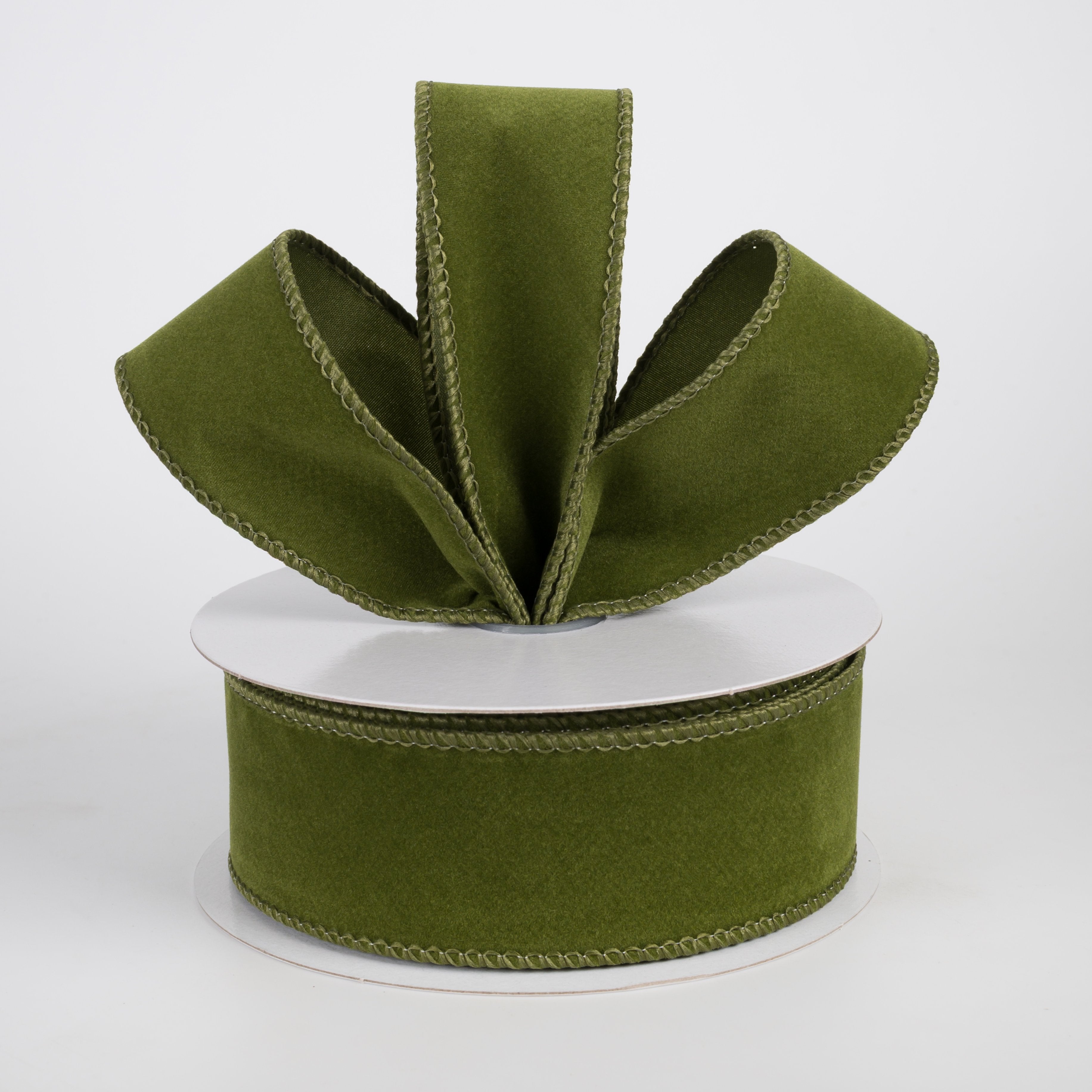 1.5" Flat Velvet Ribbon: Moss Green (10 Yards) Lifestyle Photo