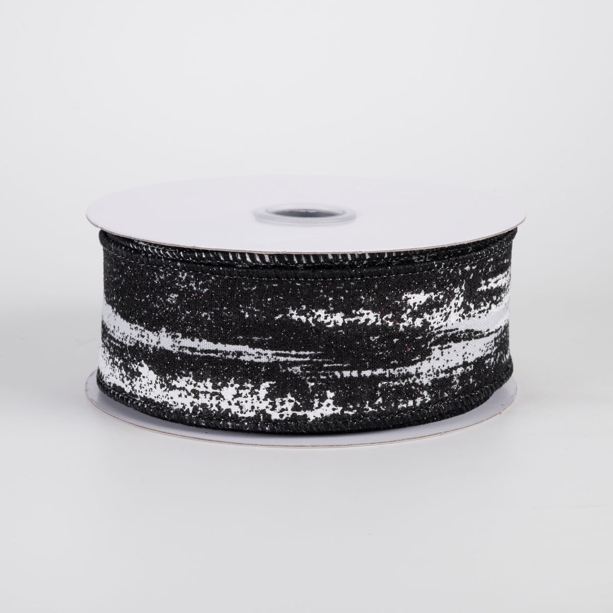1.5" Glitter Paint Strokes Ribbon: Black on White (10 Yards) Item Number: RGH1454L6