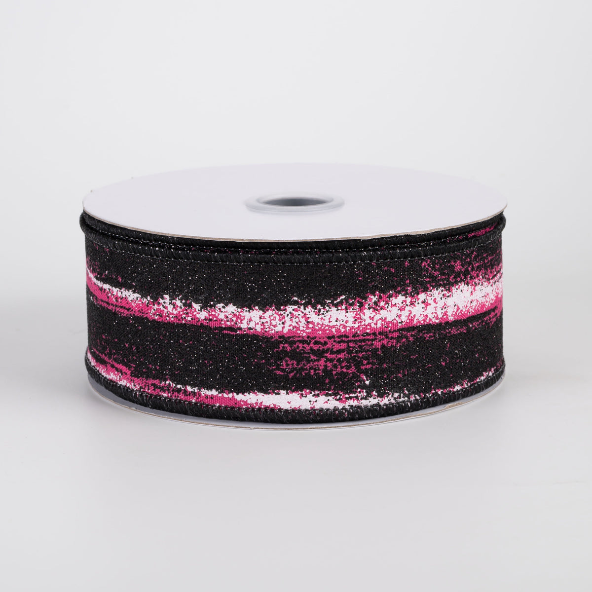 1.5" Glitter Paint Strokes Ribbon: Black & White on Hot Pink (10 Yards) Item Number: RGH145411