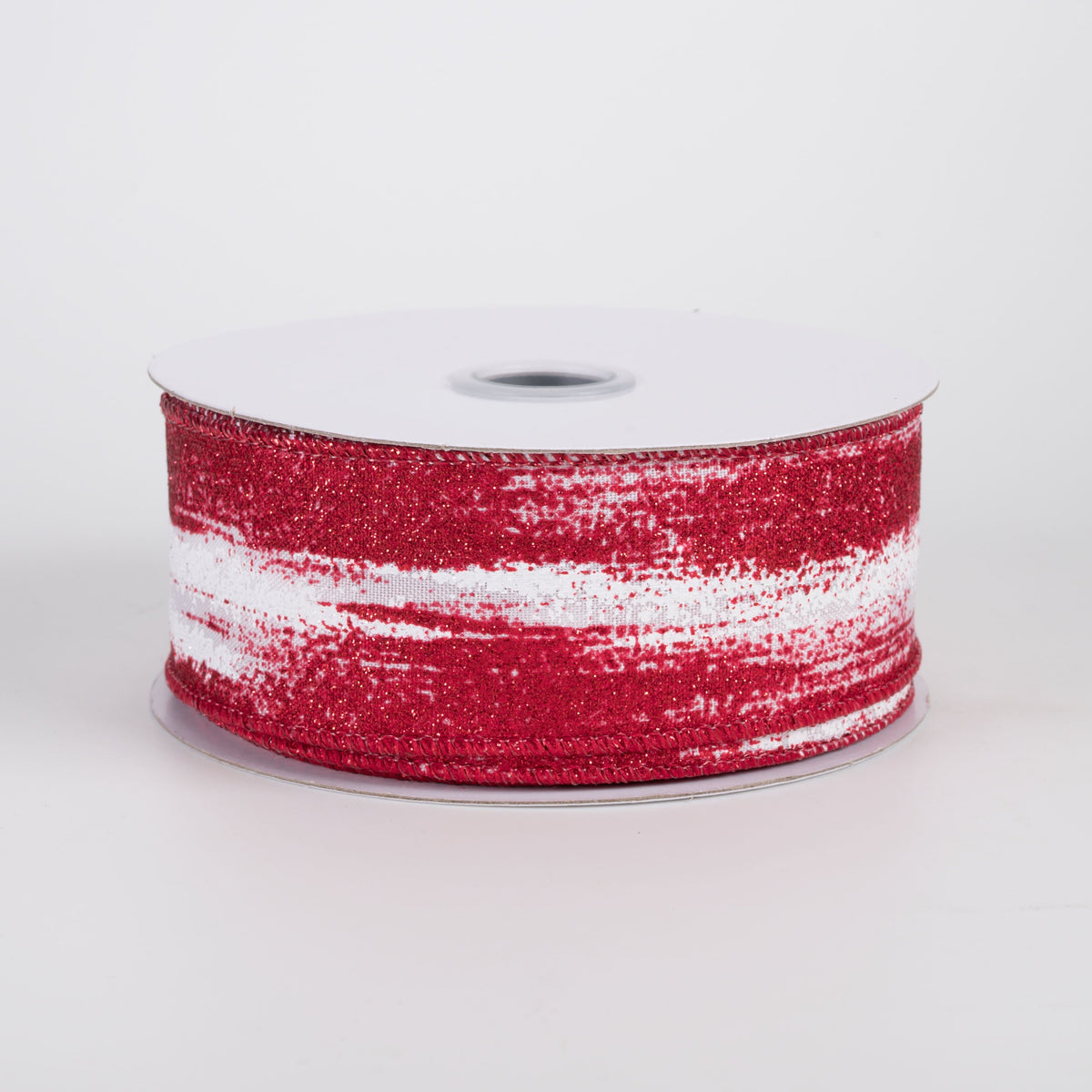 1.5" Glitter Paint Strokes Ribbon: Red on White (10 Yards) Item Number: RGH146067