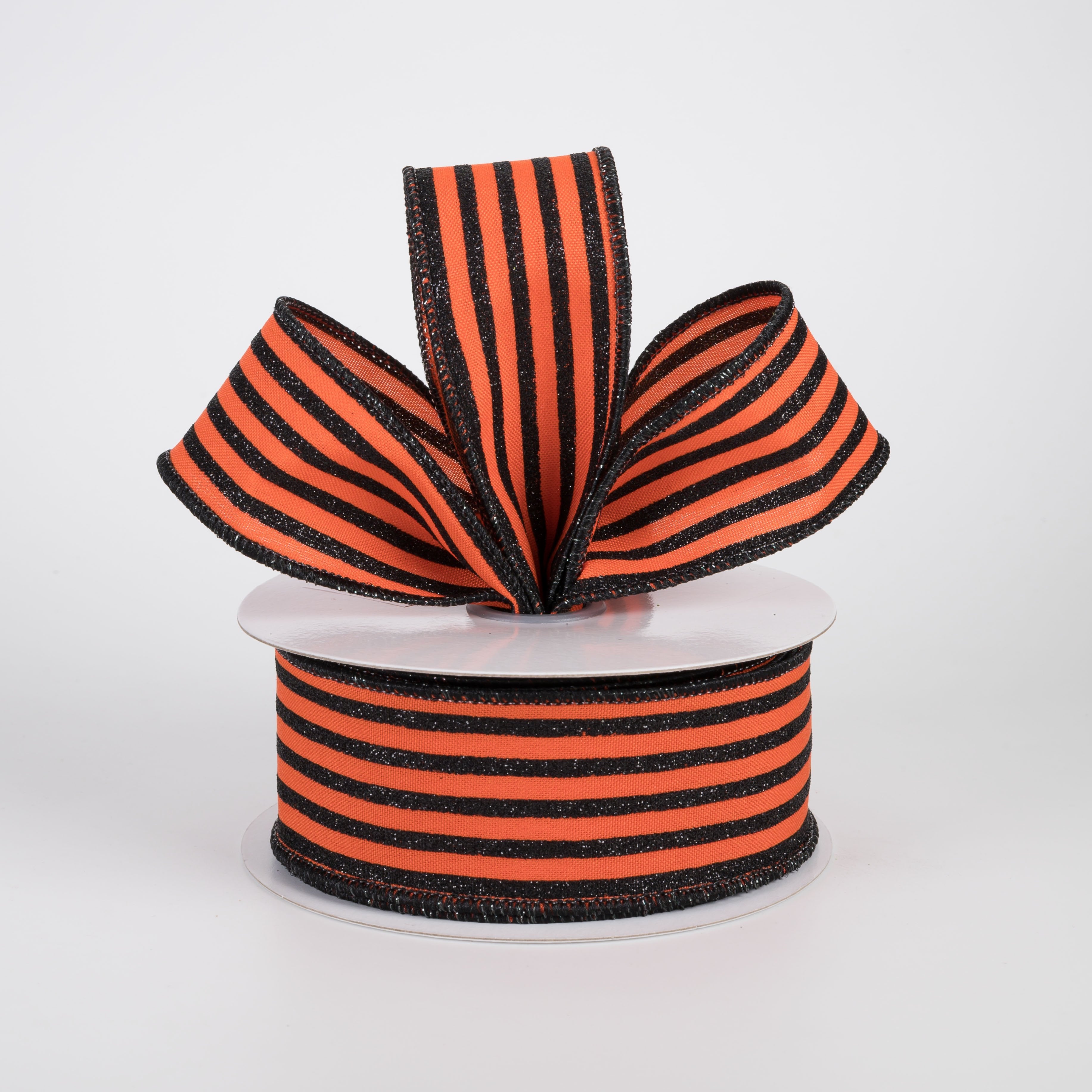 1.5" Glitter Vertical Stripe Ribbon: Black on Dark Orange (10 Yards) Lifestyle Photo