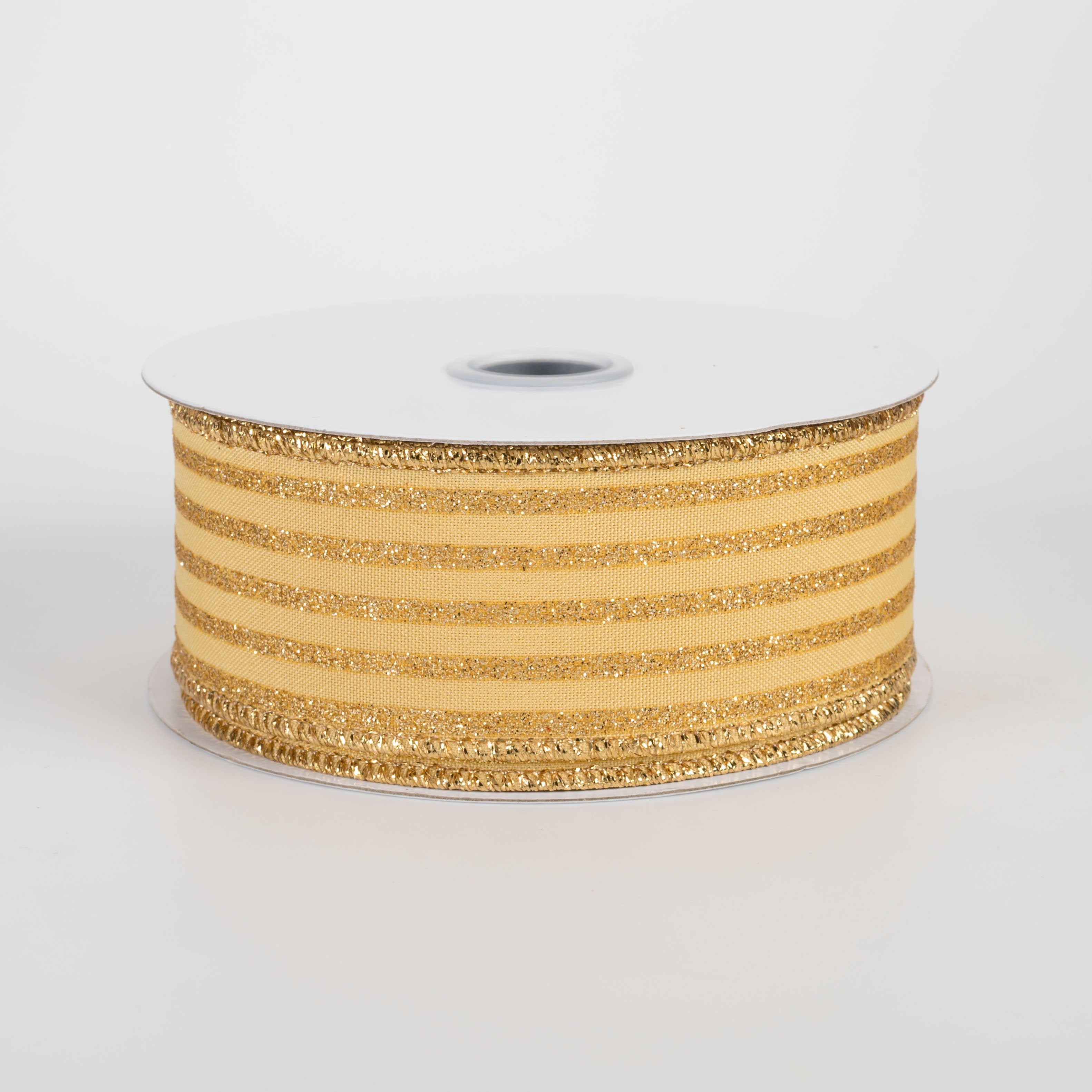 1.5" Glitter Vertical Stripe Ribbon: Gold on Mustard (10 Yards) Item Number: RGF1970LA