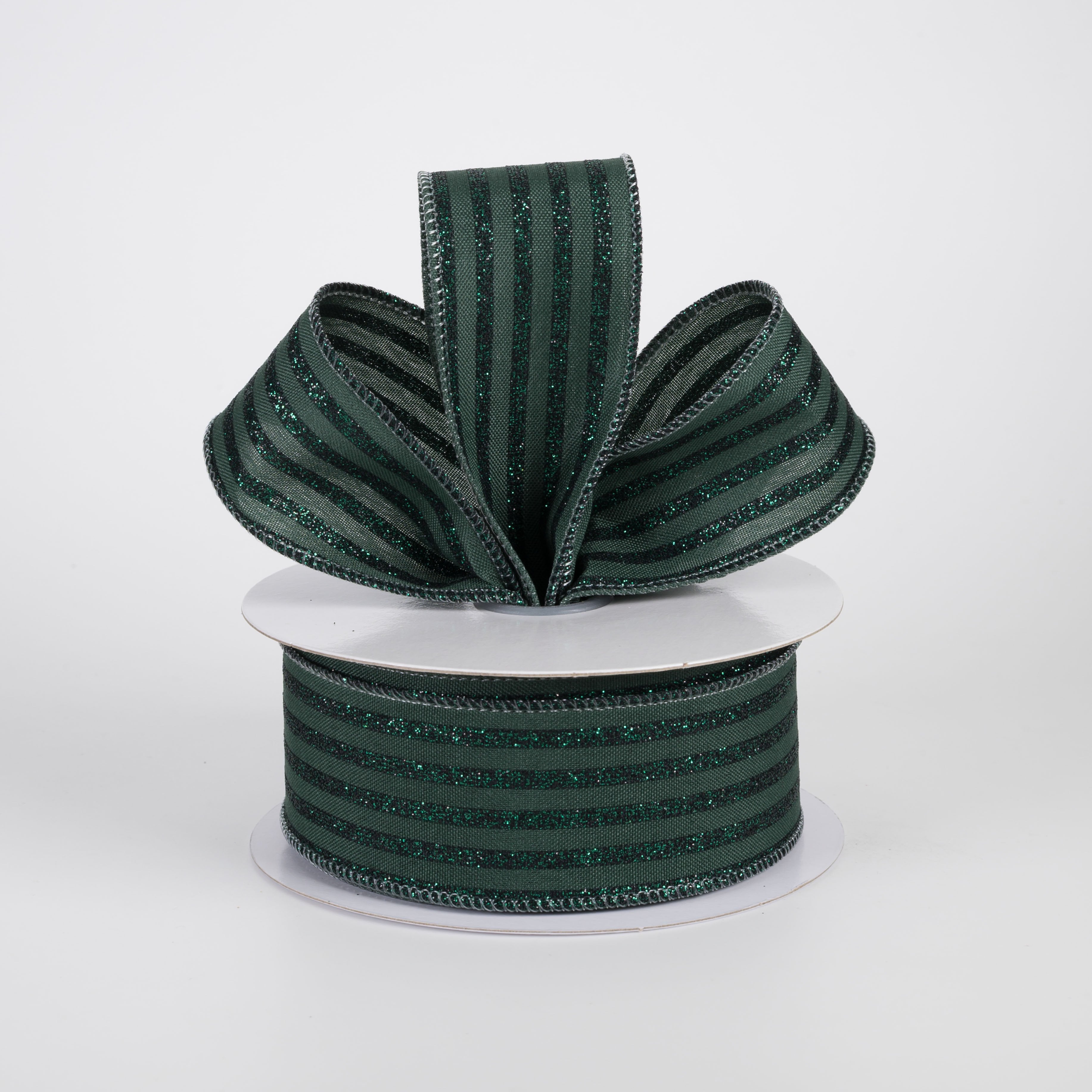1.5" Glitter Vertical Stripe Ribbon: Hunter Green (10 Yards) Lifestyle Photo