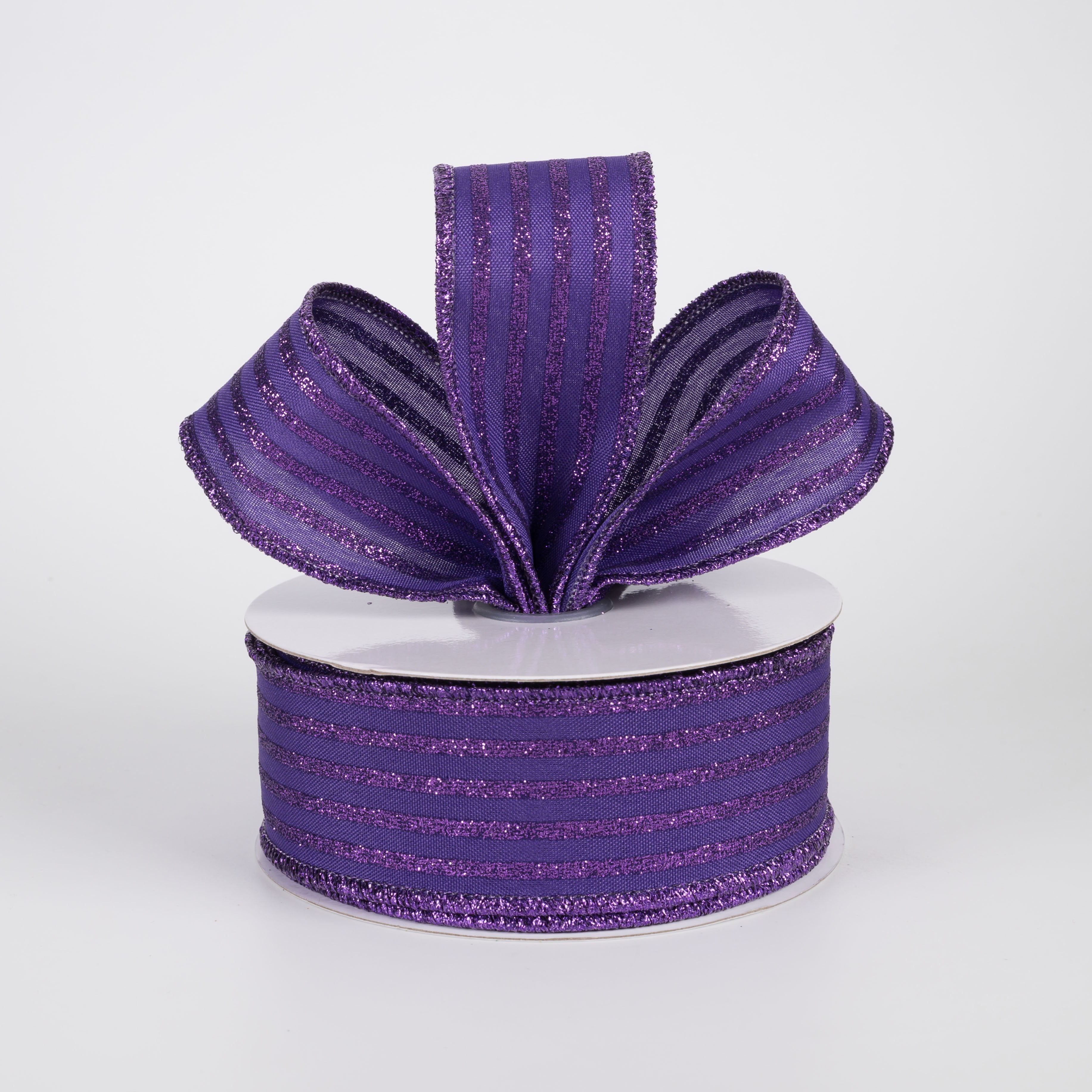 1.5" Glitter Vertical Stripe Ribbon: Purple (10 Yards) Lifestyle Photo