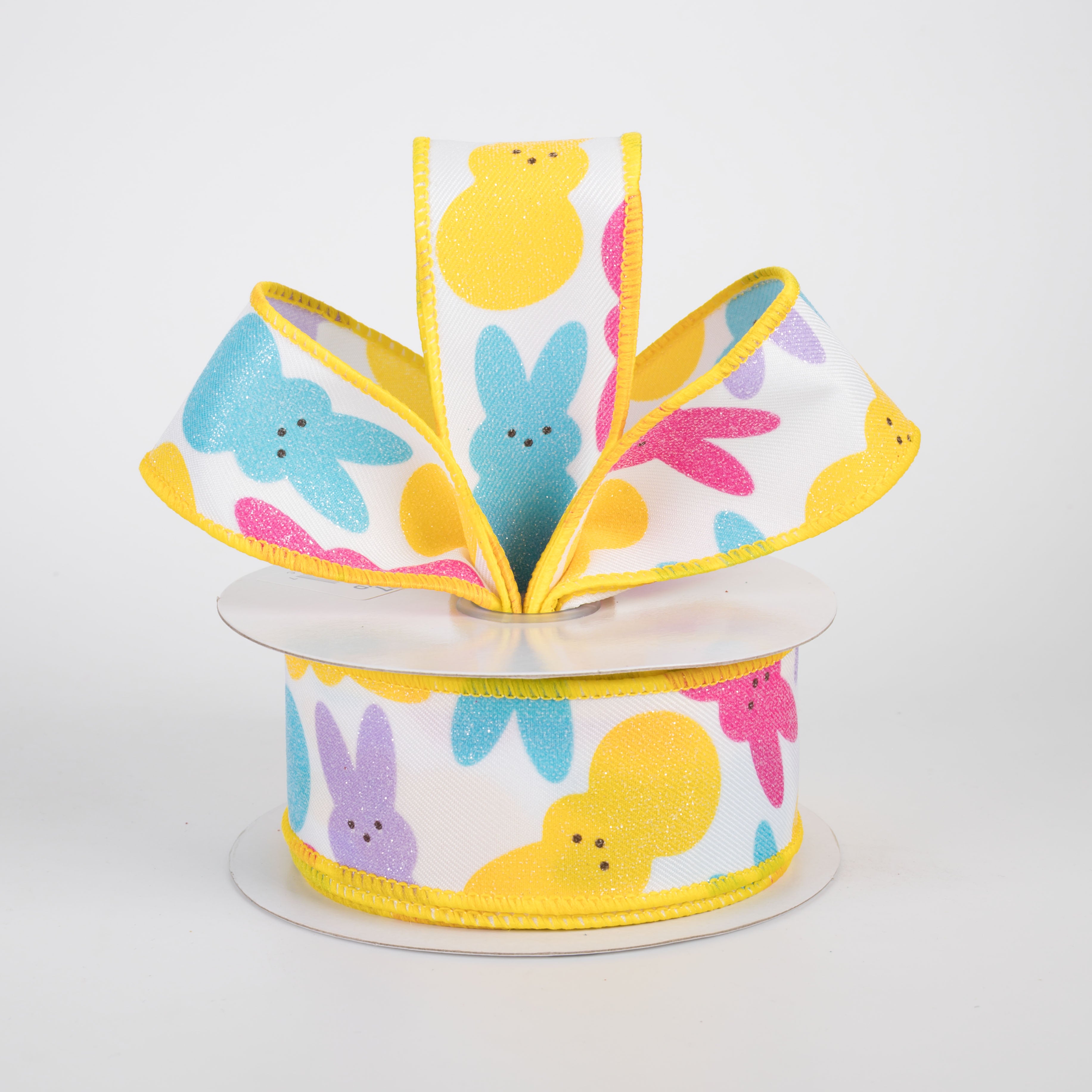 1.5" Glittered Marshmallow Sugar Bunnies Ribbon: Bright Pastels (10 Yards) Lifestyle Photo