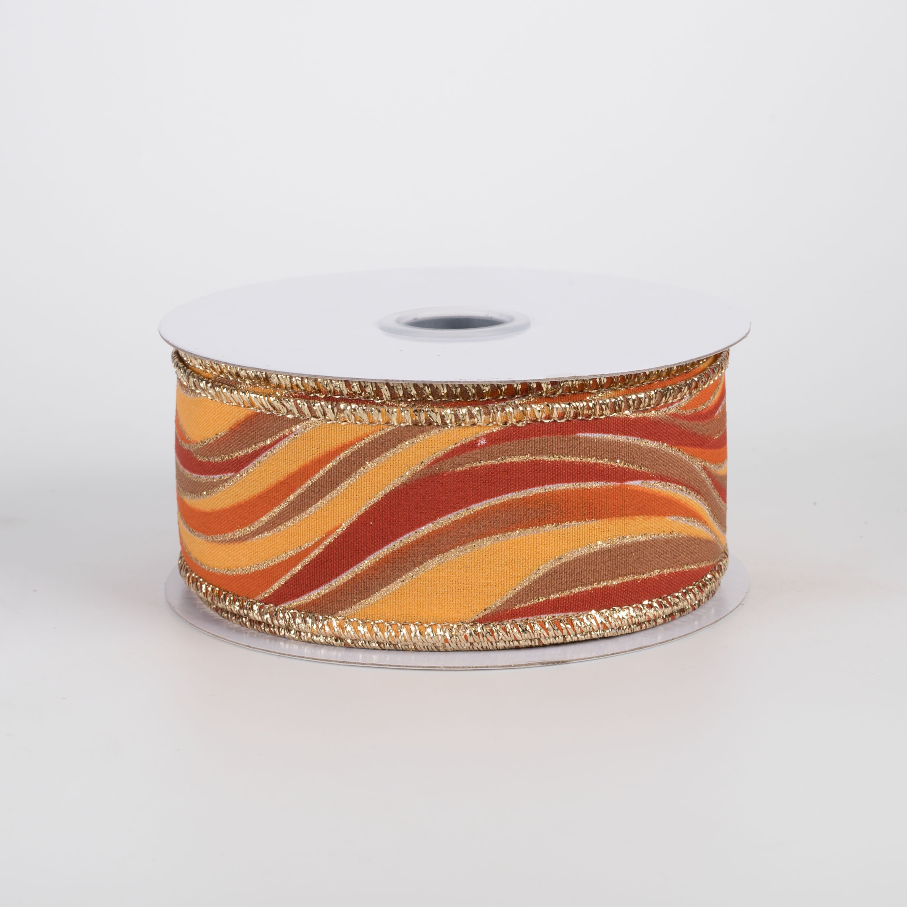 1.5" Glittered Wavy Stripes Ribbon: Orange, Rust, Tan & Mustard (10 Yards) Item Number: RGF193620