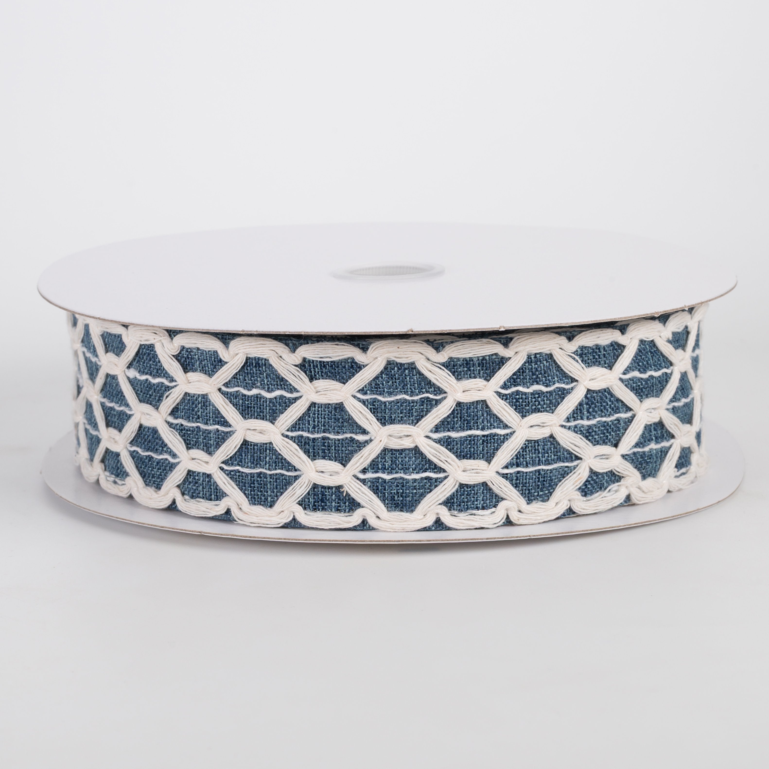 1.5" Ivory Scalloped Weave on Linen Ribbon: Denim (10 Yards) Item Number: 41538-09-05