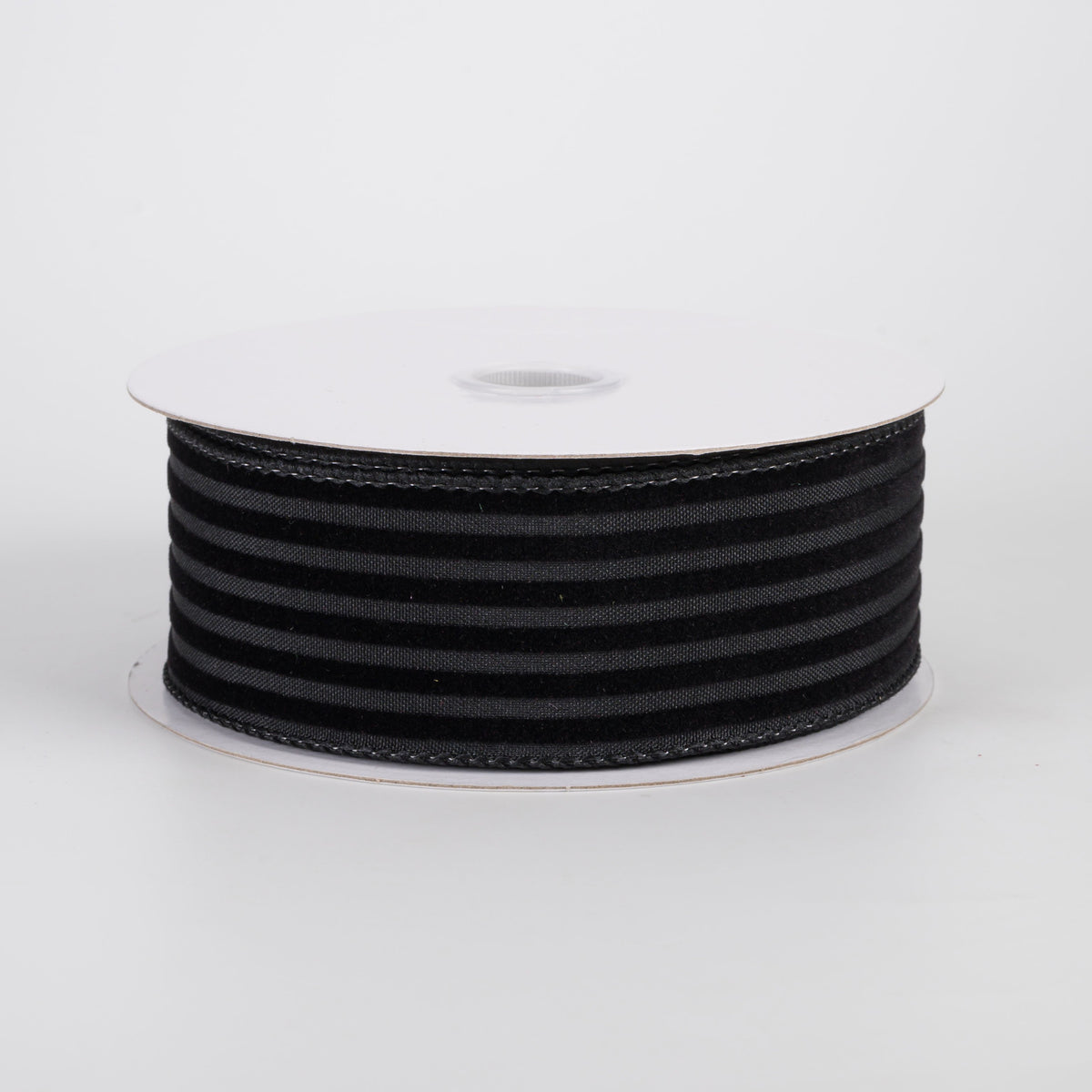 1.5" Linen Flocked Thin Cabana Stripes Ribbon: Black (10 Yards) Item Number: 71209-09-21