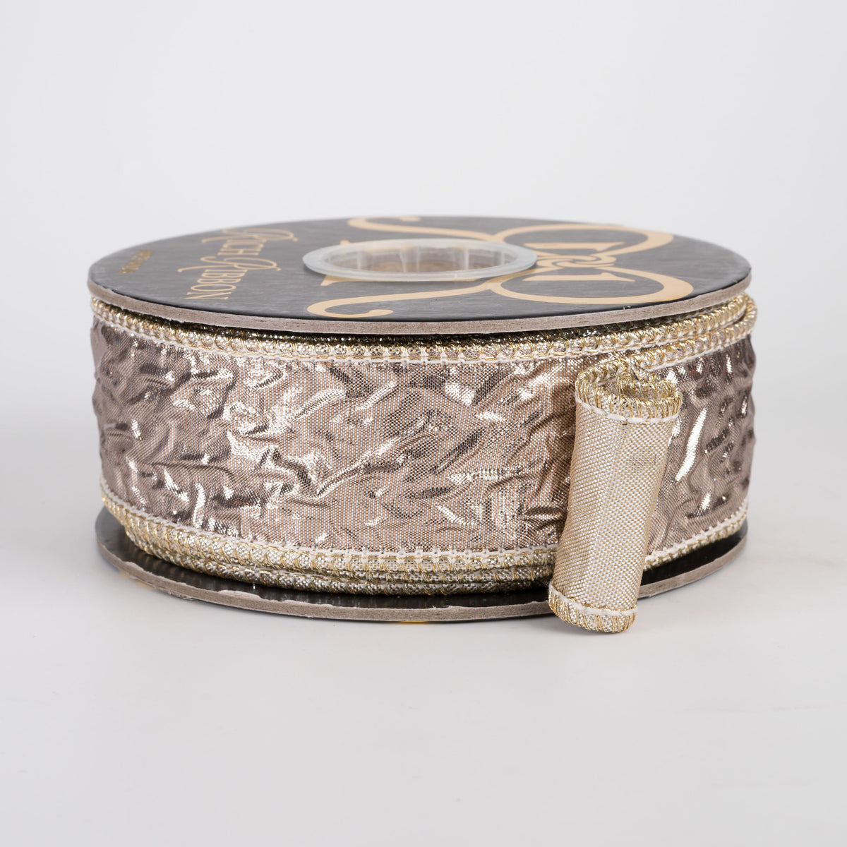 1.5" Nikolas Jacquard & Metallic Dupioni Fused Ribbon: Platinum & Silver (10 Yards) Item Number: RR0057