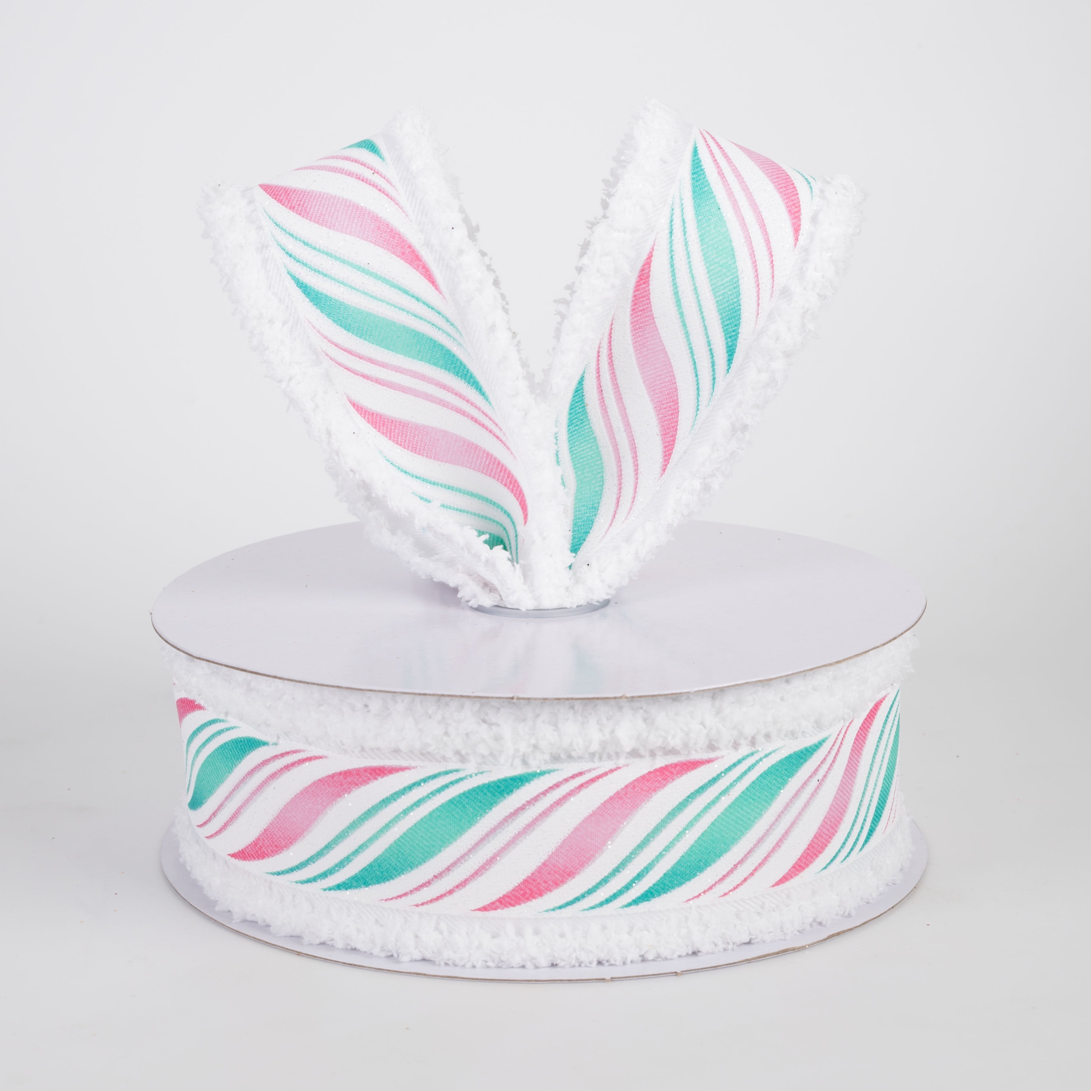 1.5" Peppermint Candy Cane Twist Drift Edge Ribbon: Pink & Mint (10 Yards) Lifestyle Photo