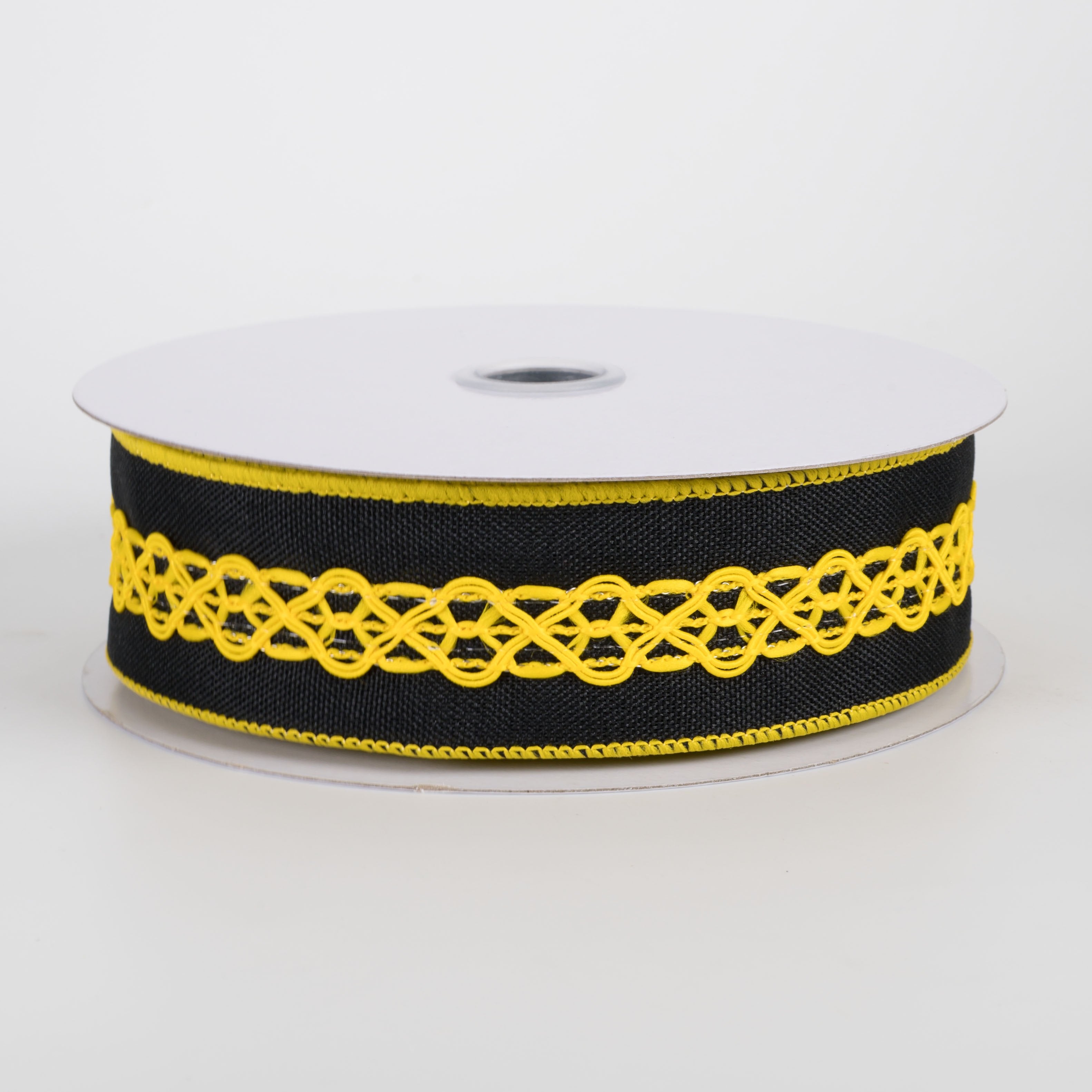 1.5" Royal Canvas & Lace Ribbon: Black & Yellow (10 Yards) Item Number: RGC8109CJ