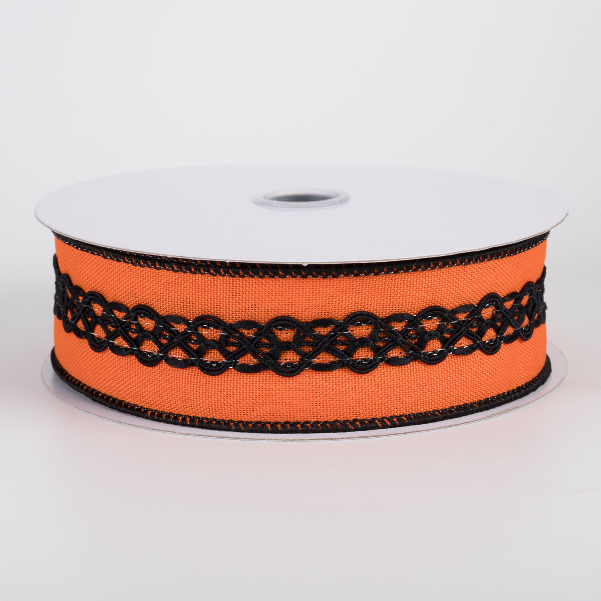 1.5" Royal Canvas & Lace Ribbon: Orange & Black (10 Yards) Item Number: RGC811220