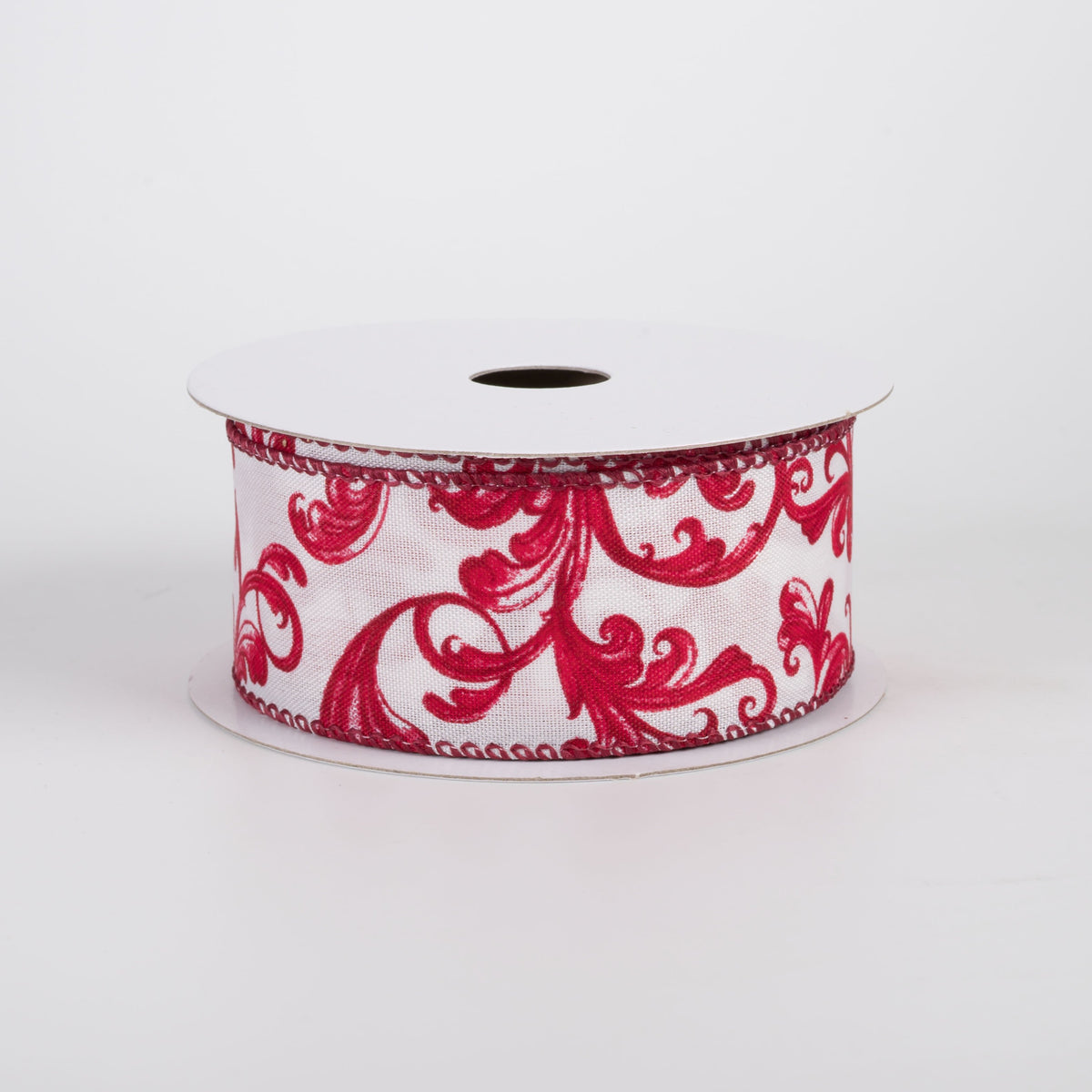 1.5" Satin Chinoiserie Swirls Ribbon: Red on White (10 Yards) Item Number: 71674-09-12