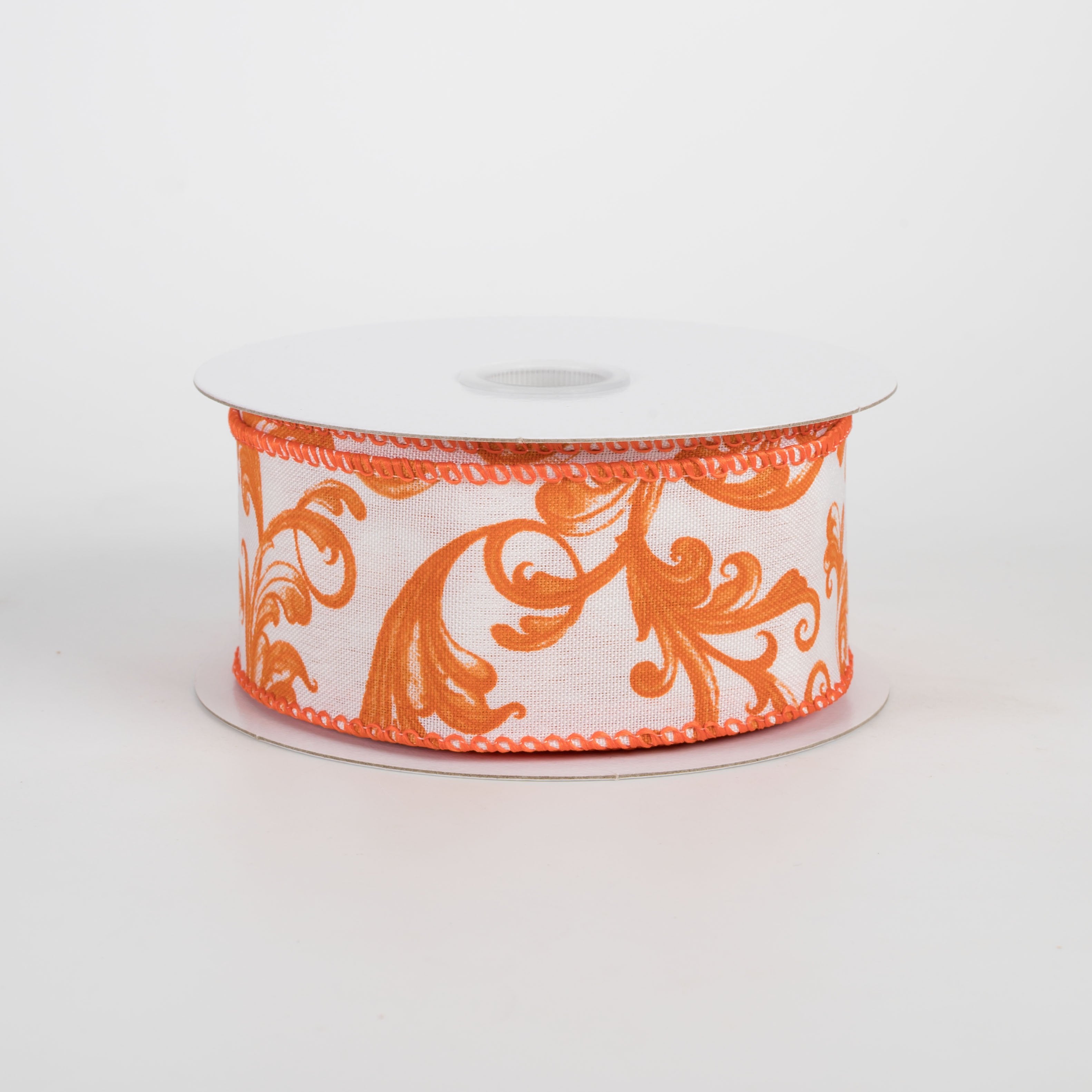 1.5" Satin Chinoiserie Swirls Ribbon: Rust Orange on White (10 Yards) Item Number: 61623-09-19