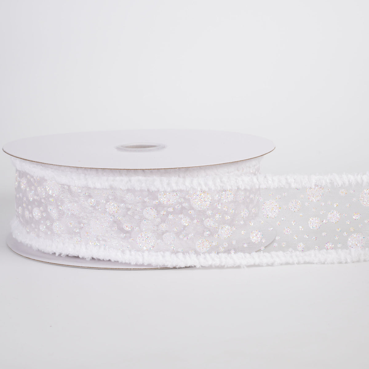 1.5" Sheer Iridescent Dots Snow Edge Ribbon: White (10 Yards) Item Number: 71621-09-01