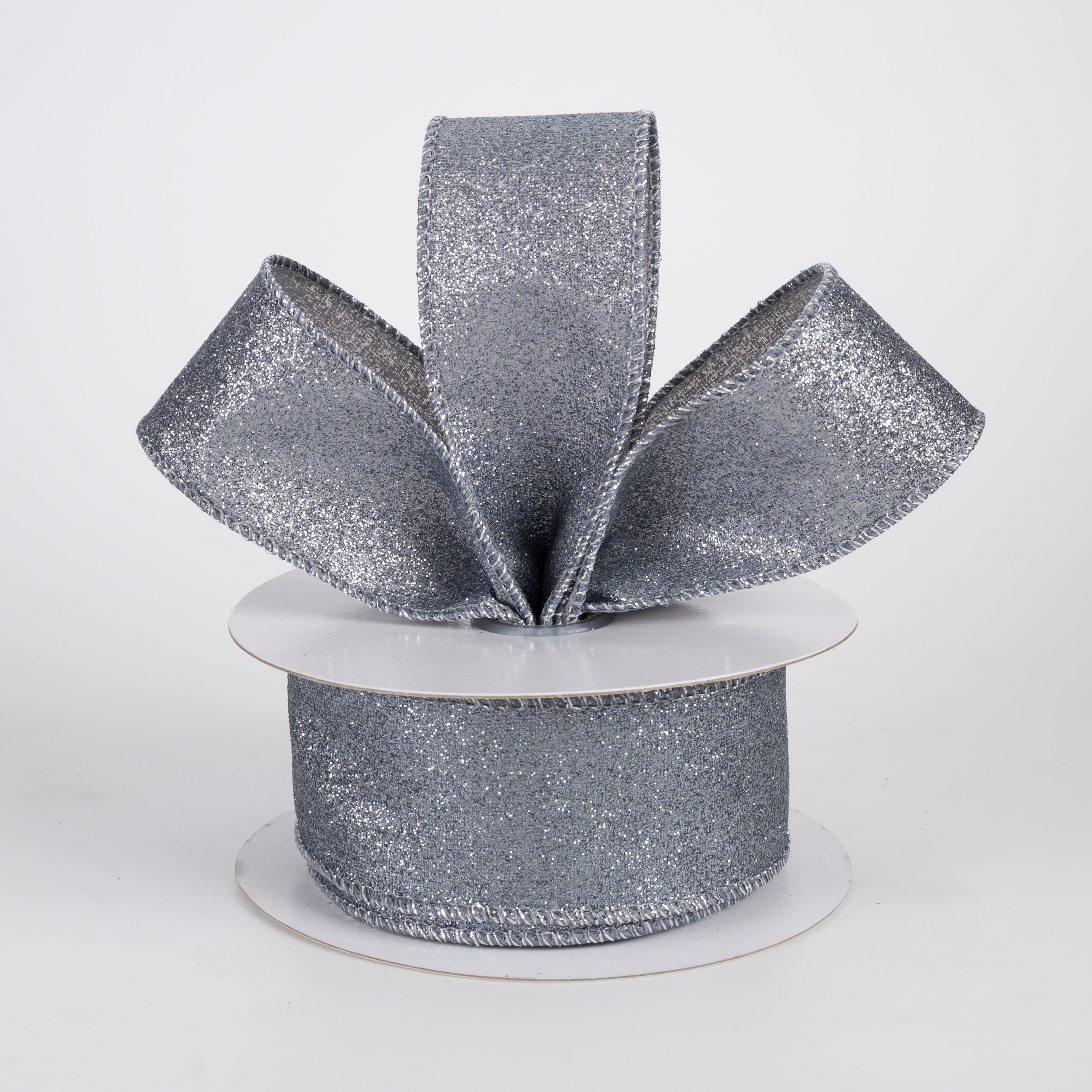1.5" Shimmer Glitter Ribbon: Pewter Grey (10 Yards) Lifestyle Photo