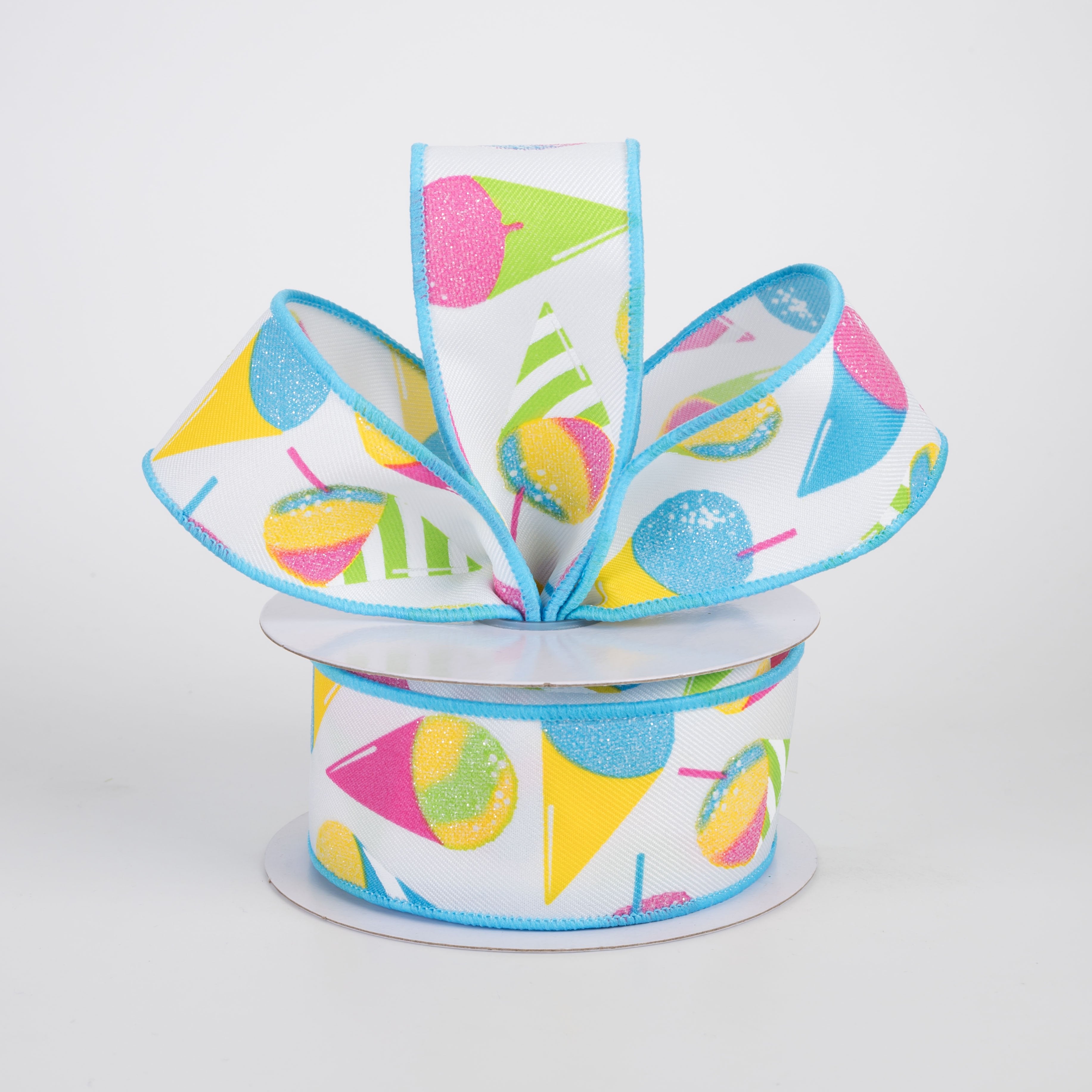 1.5" Snow Cones Ribbon: Blue & Pink on White (10 Yards) Lifestyle Photo