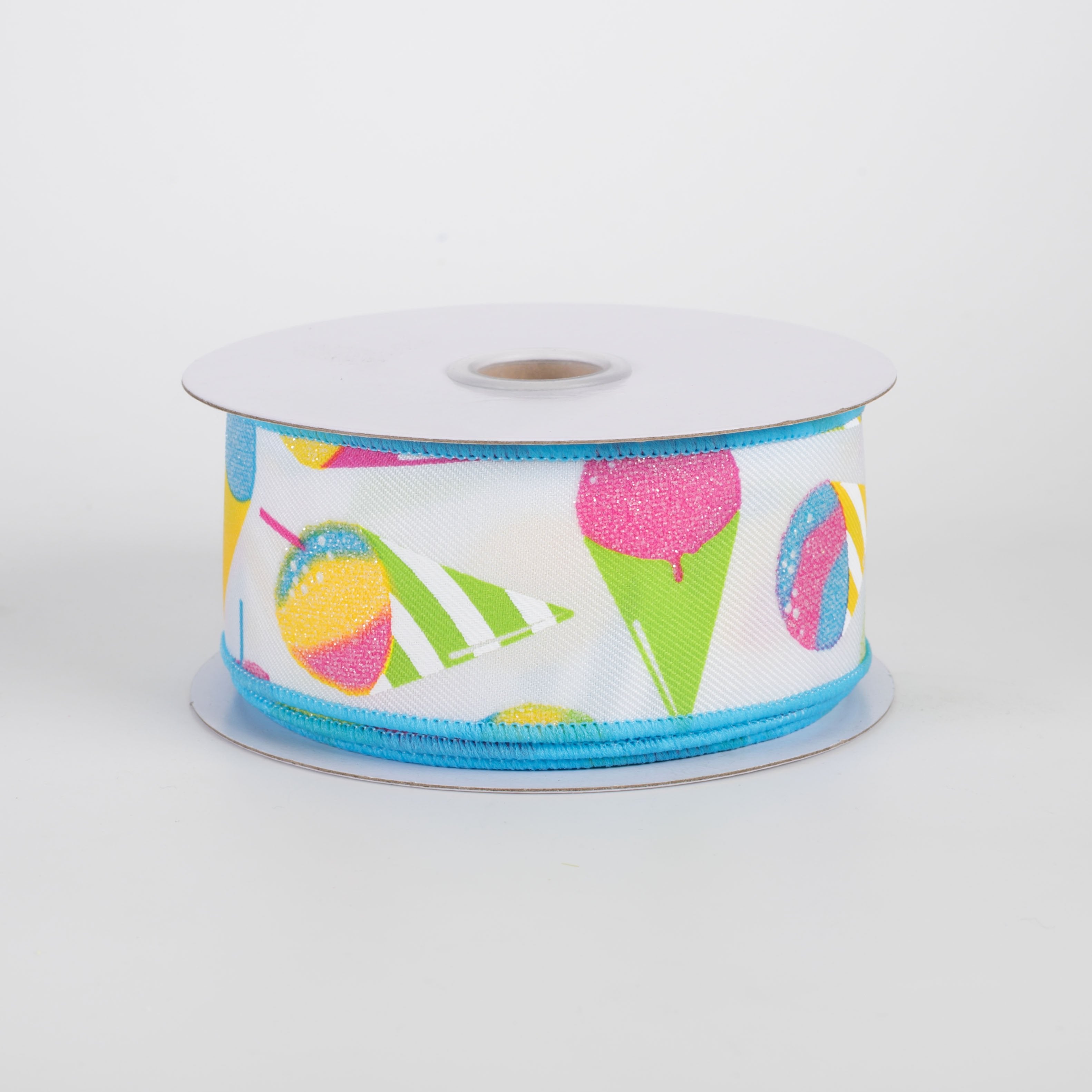 1.5" Snow Cones Ribbon: Blue & Pink on White (10 Yards) Item Number: RGH1148A2