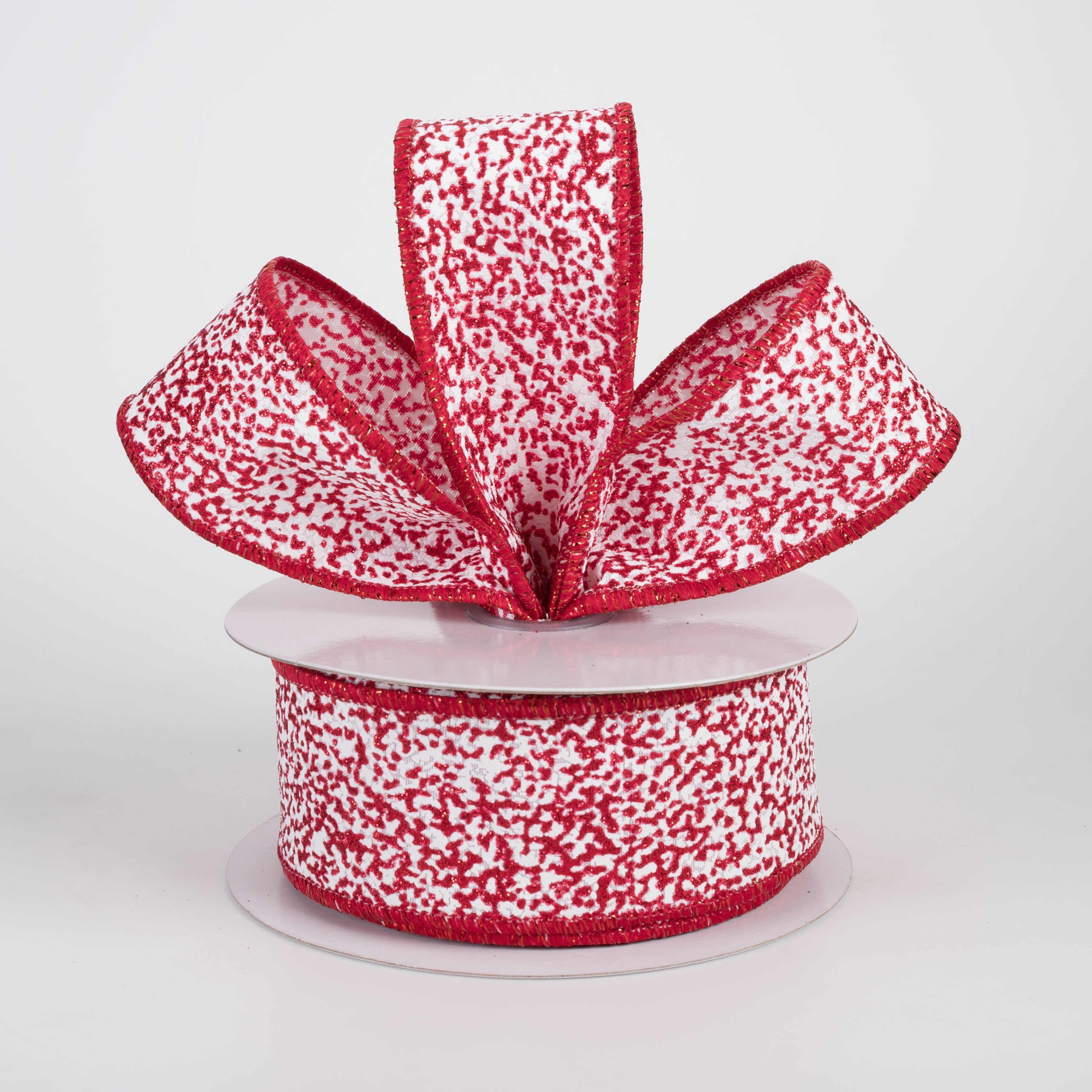 1.5" Snow Glitter Ribbon: White & Red (10 Yards) Lifestyle Photo