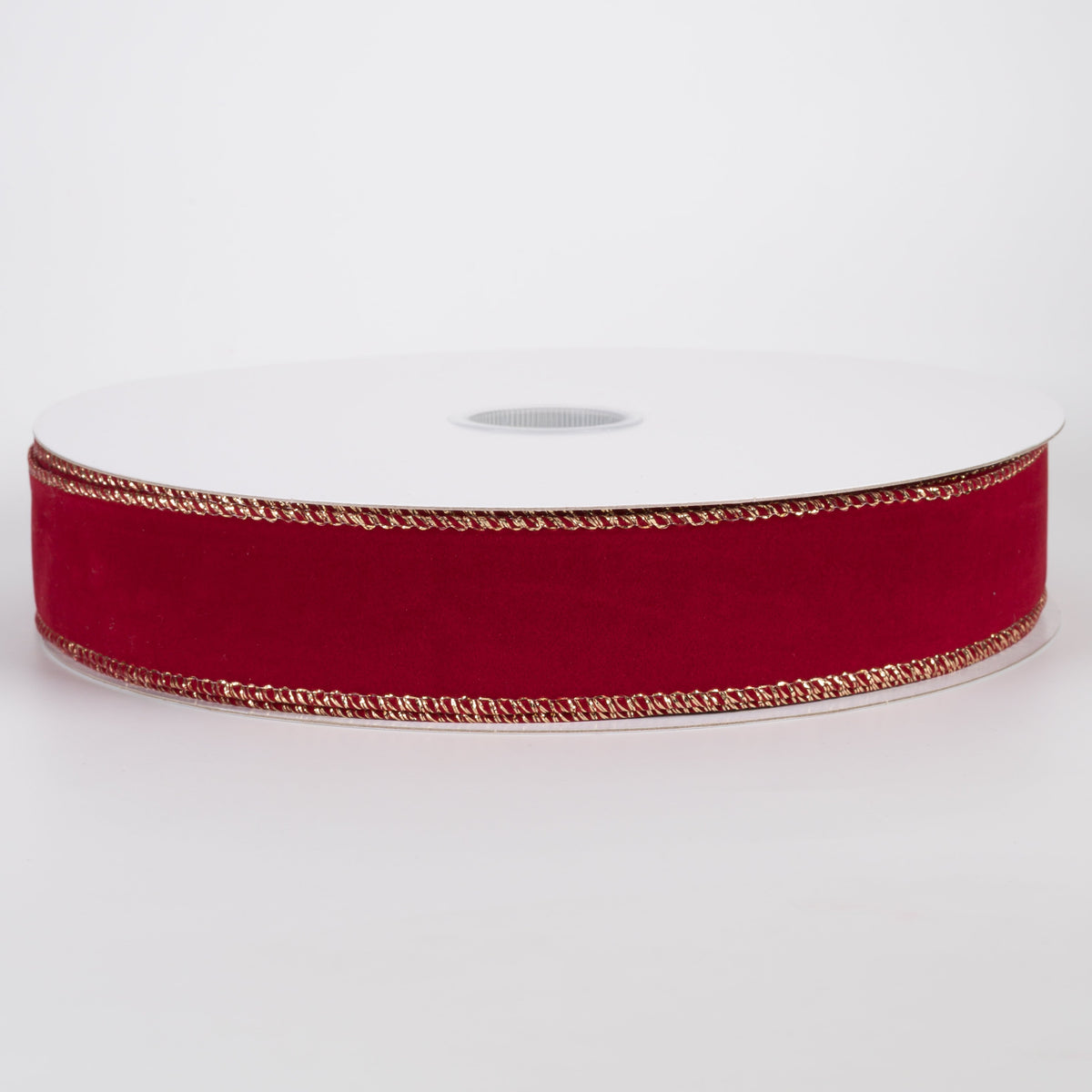 1.5" Stitched Edge Velvet Ribbon: Dark Red with Gold (50 Yards) Item Number: X501109-14