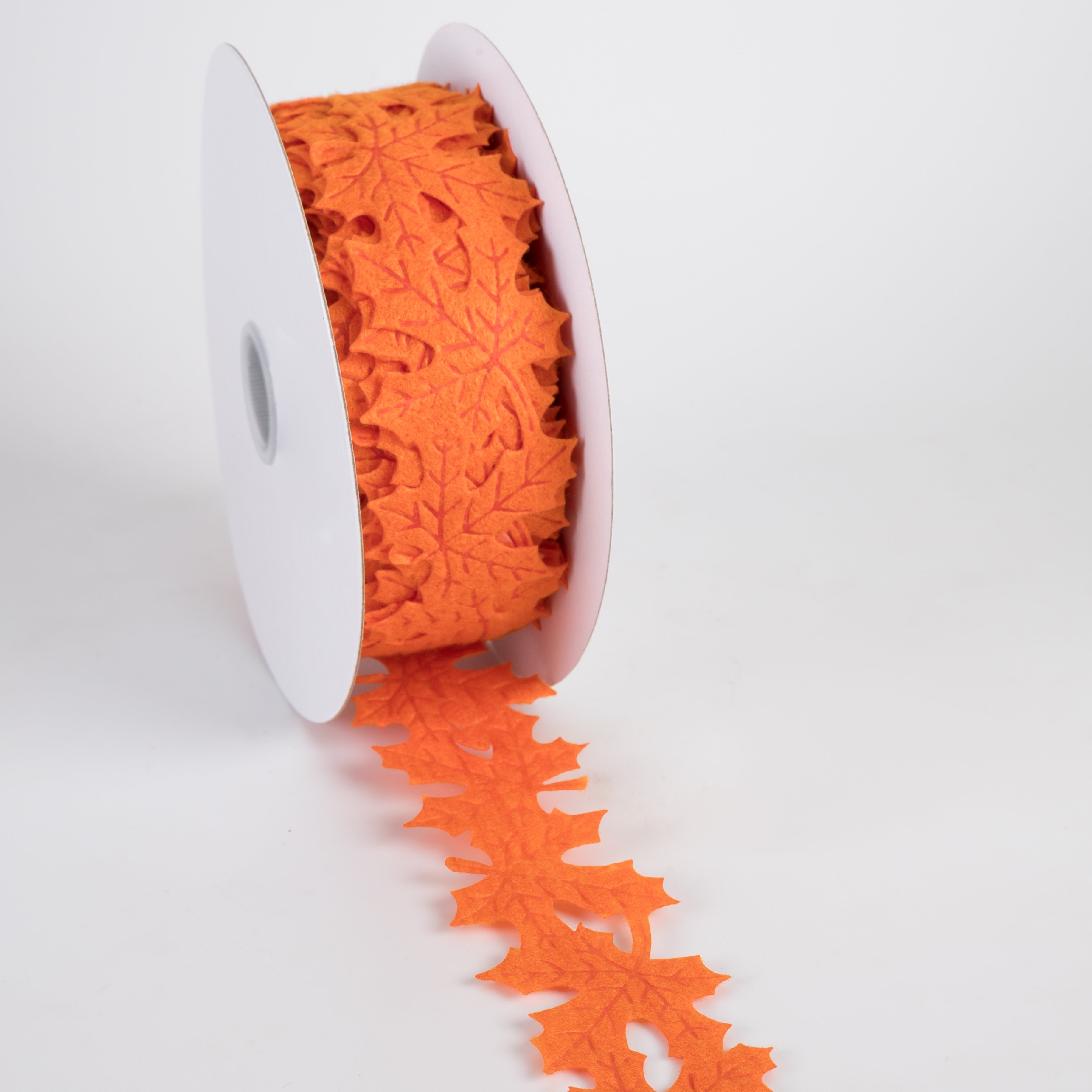 1.5" Unwired Felt Leaf Cutout Ribbon: Orange (10 Yards) detail photo 3