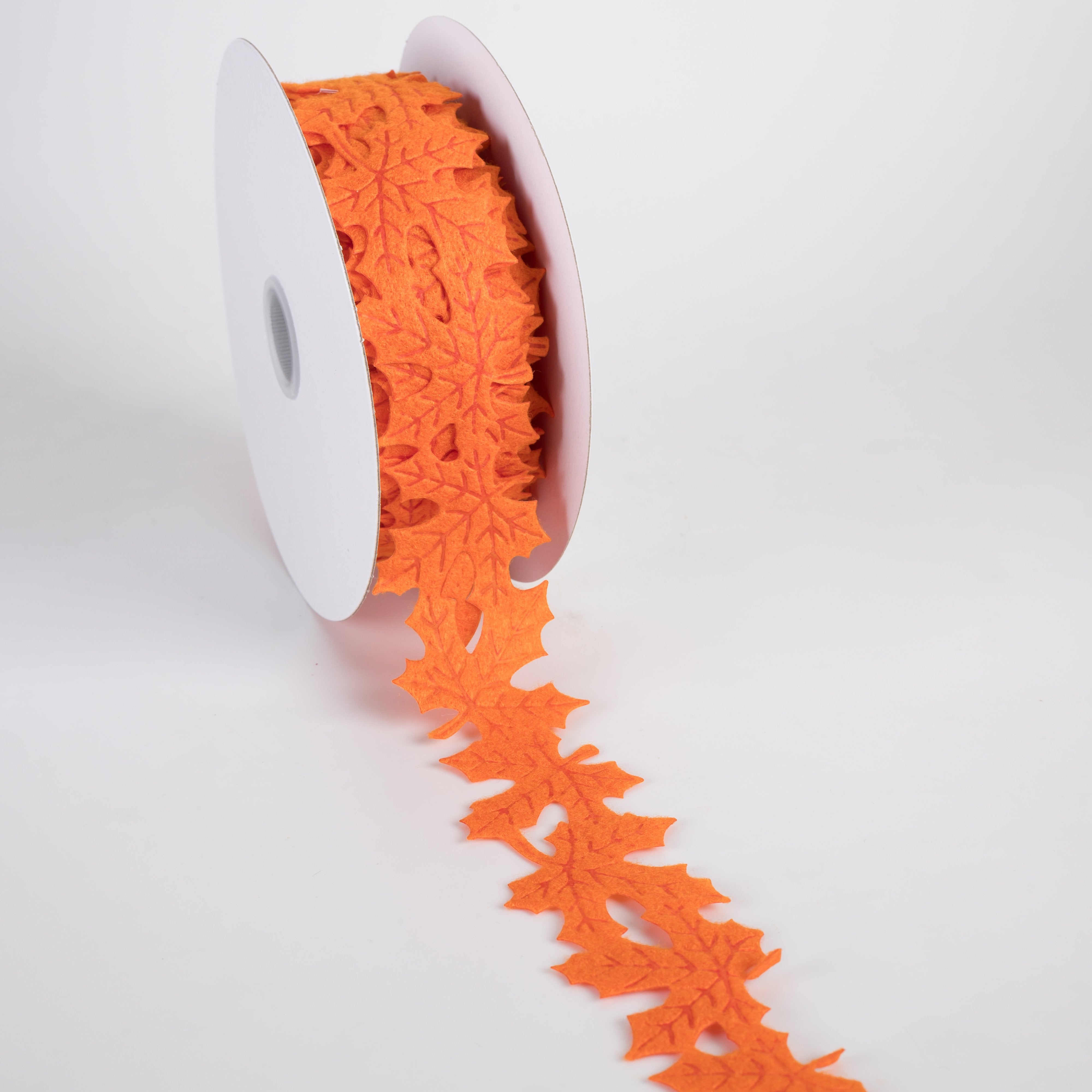 1.5" Unwired Felt Leaf Cutout Ribbon: Orange (10 Yards) Lifestyle Photo