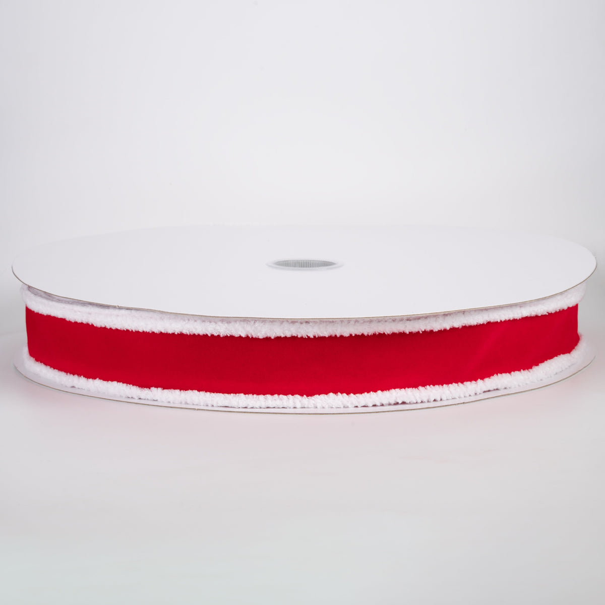 1.5" Velvet Super Fuzz Edge Ribbon: Red & White (50 Yards) Item Number: 871-09-543