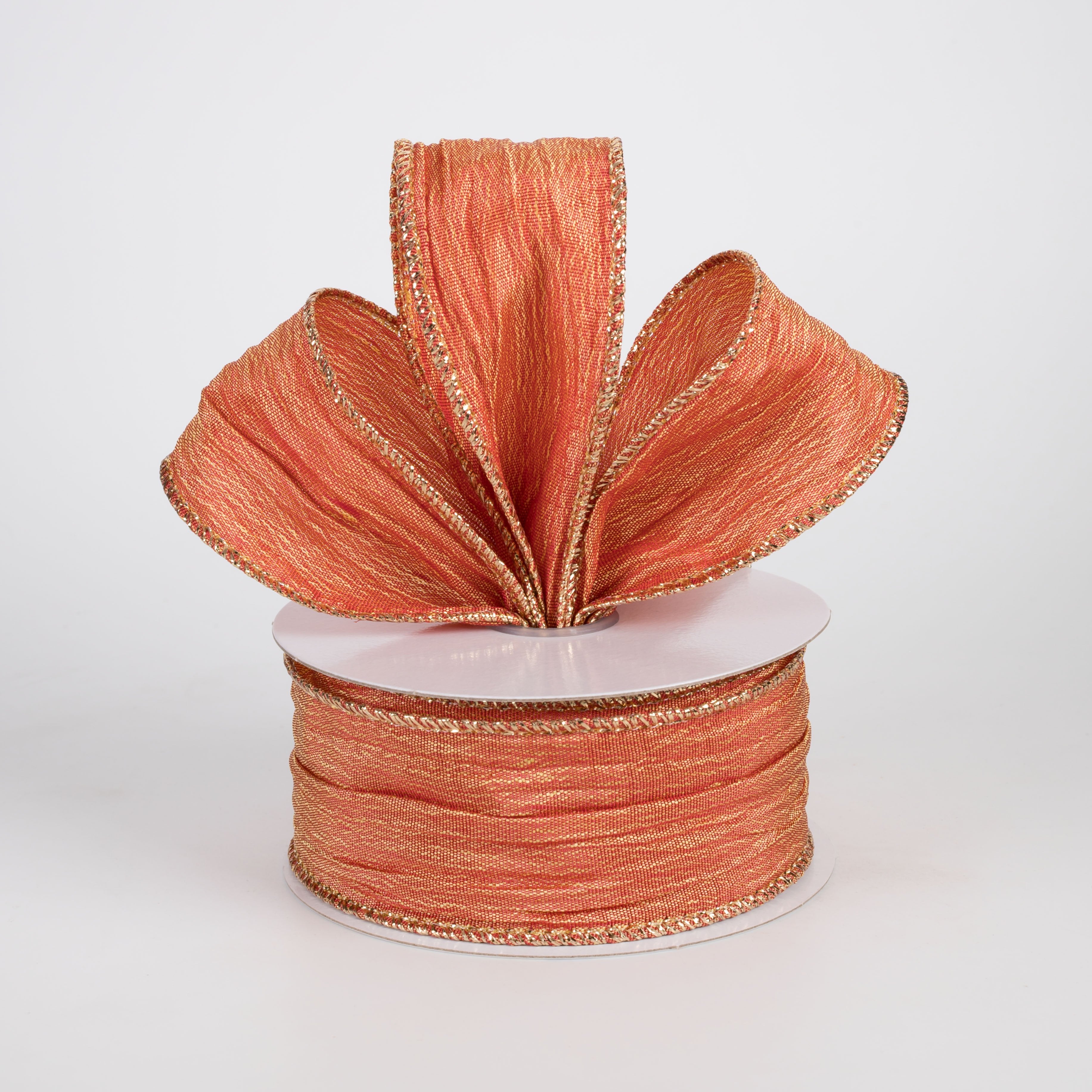 1.5" Vertical Wrinkle Metallic Satin Ribbon: Rust Orange (10 Yards) Lifestyle Photo