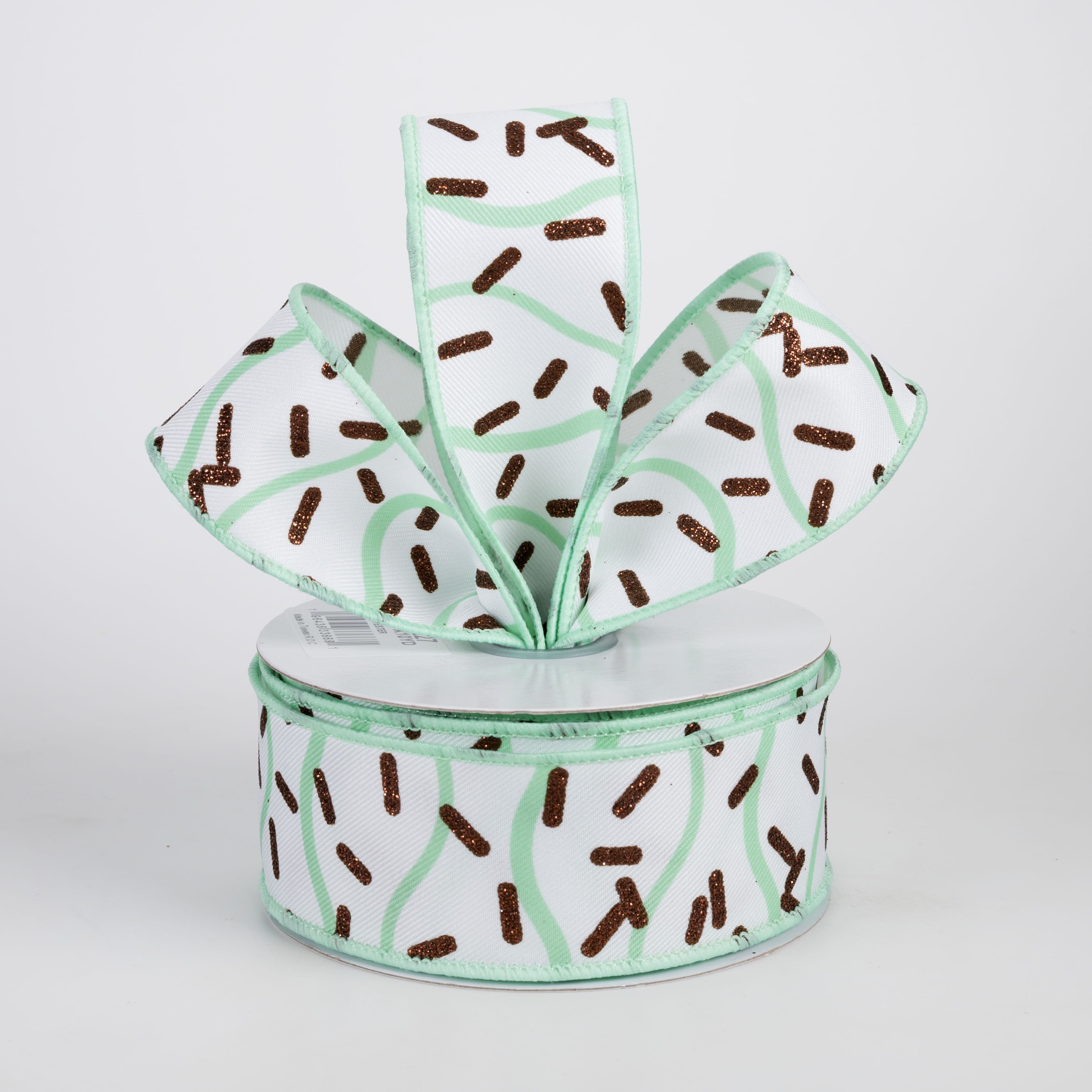 1.5" Wavy Stripes & Sprinkles Ribbon: Mint Chocolate (10 Yards) Lifestyle Photo