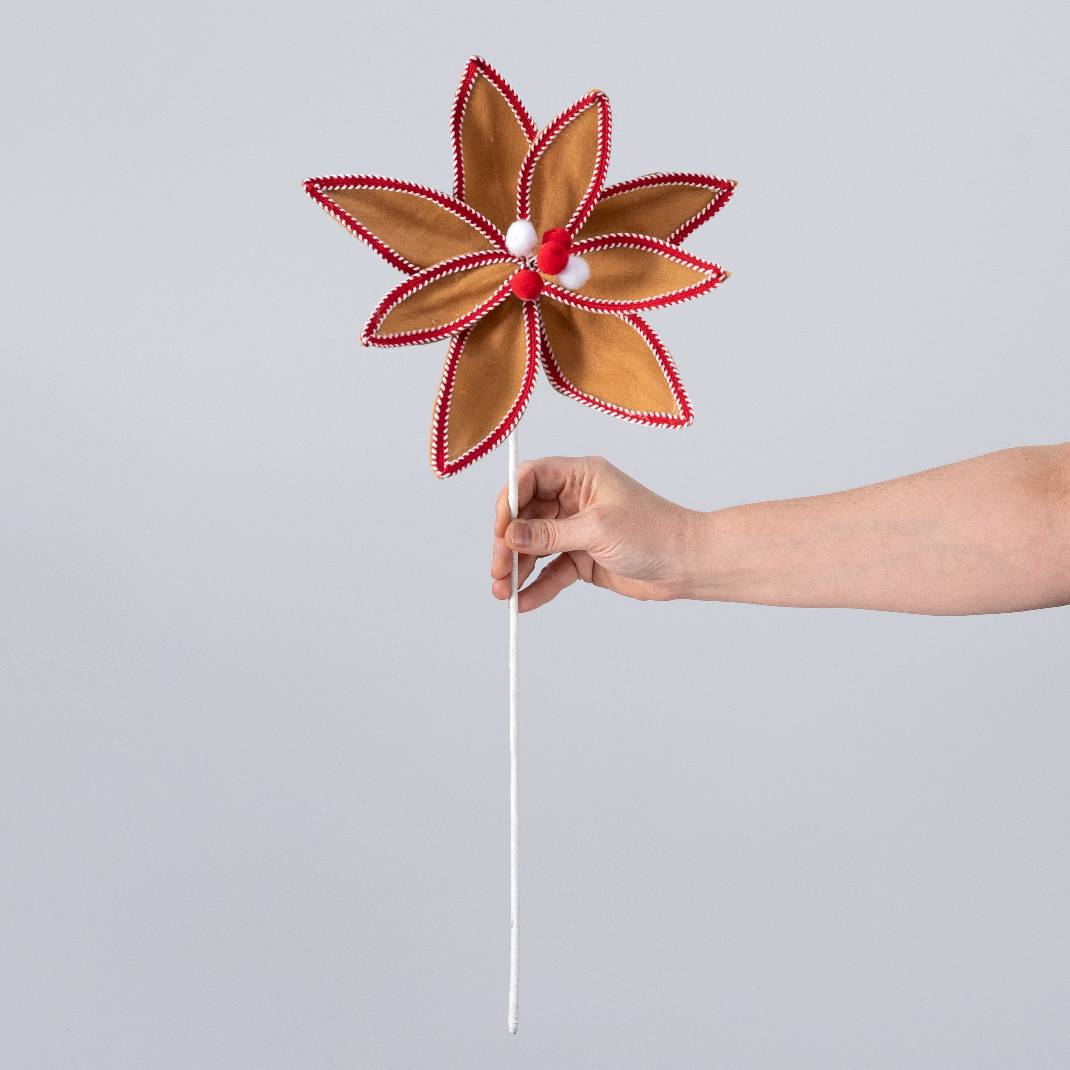 10" x 24" Felt & Trim Poinsettia Stem: Red Gingerbread detail photo 3