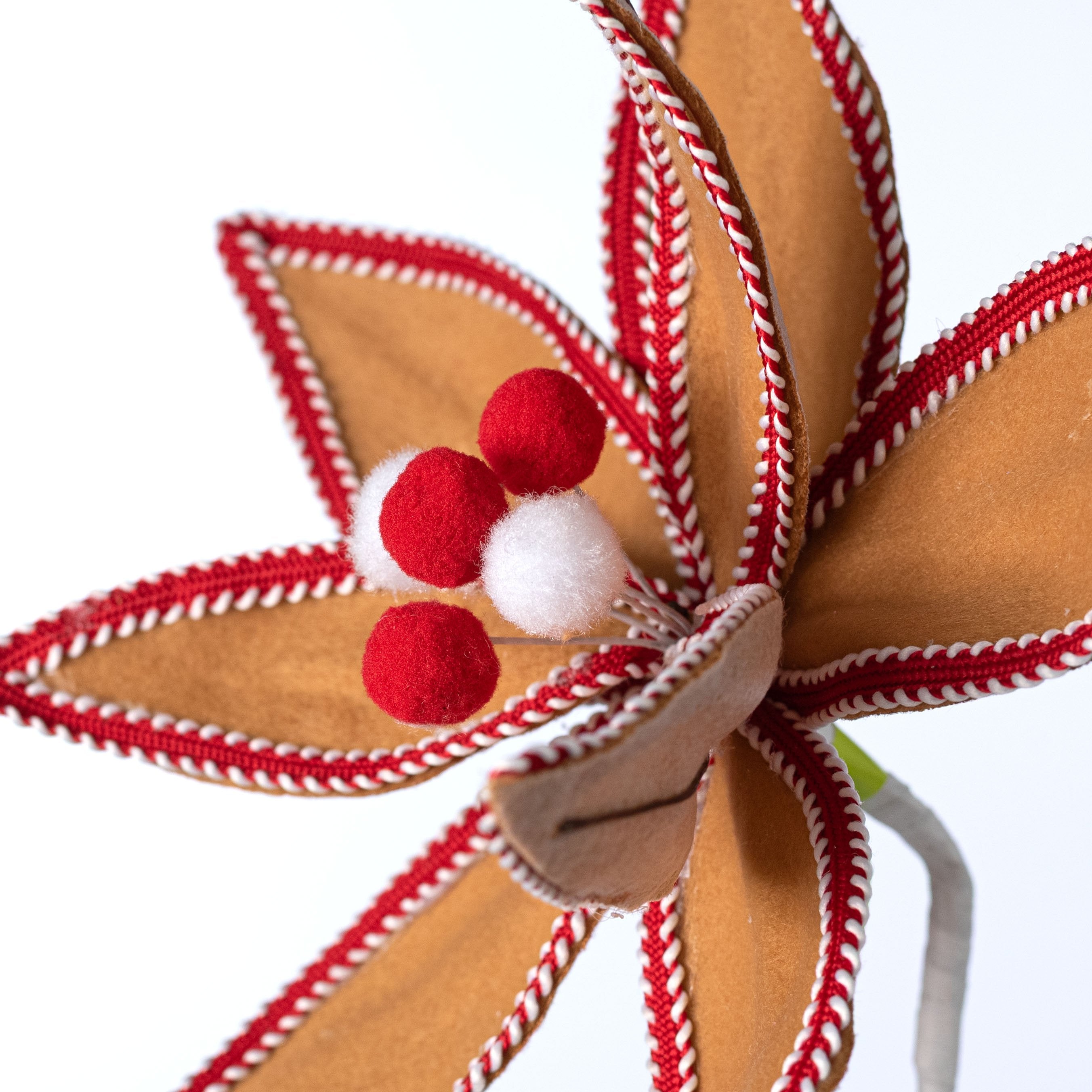 10" x 24" Felt & Trim Poinsettia Stem: Red Gingerbread detail photo 4