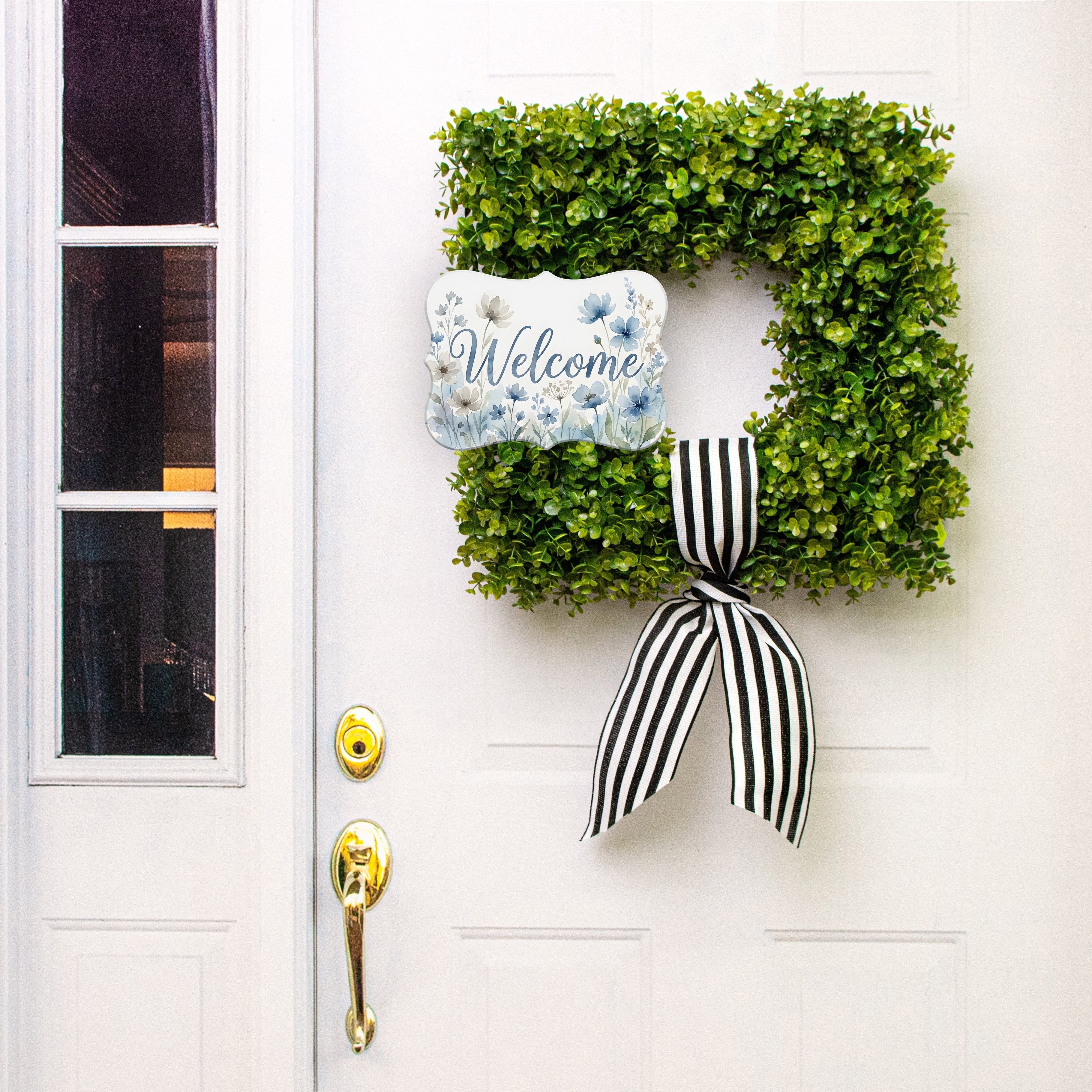 10.5" Bracket Waterproof Sign: Blue Watercolor Wildflower Welcome Lifestyle Photo