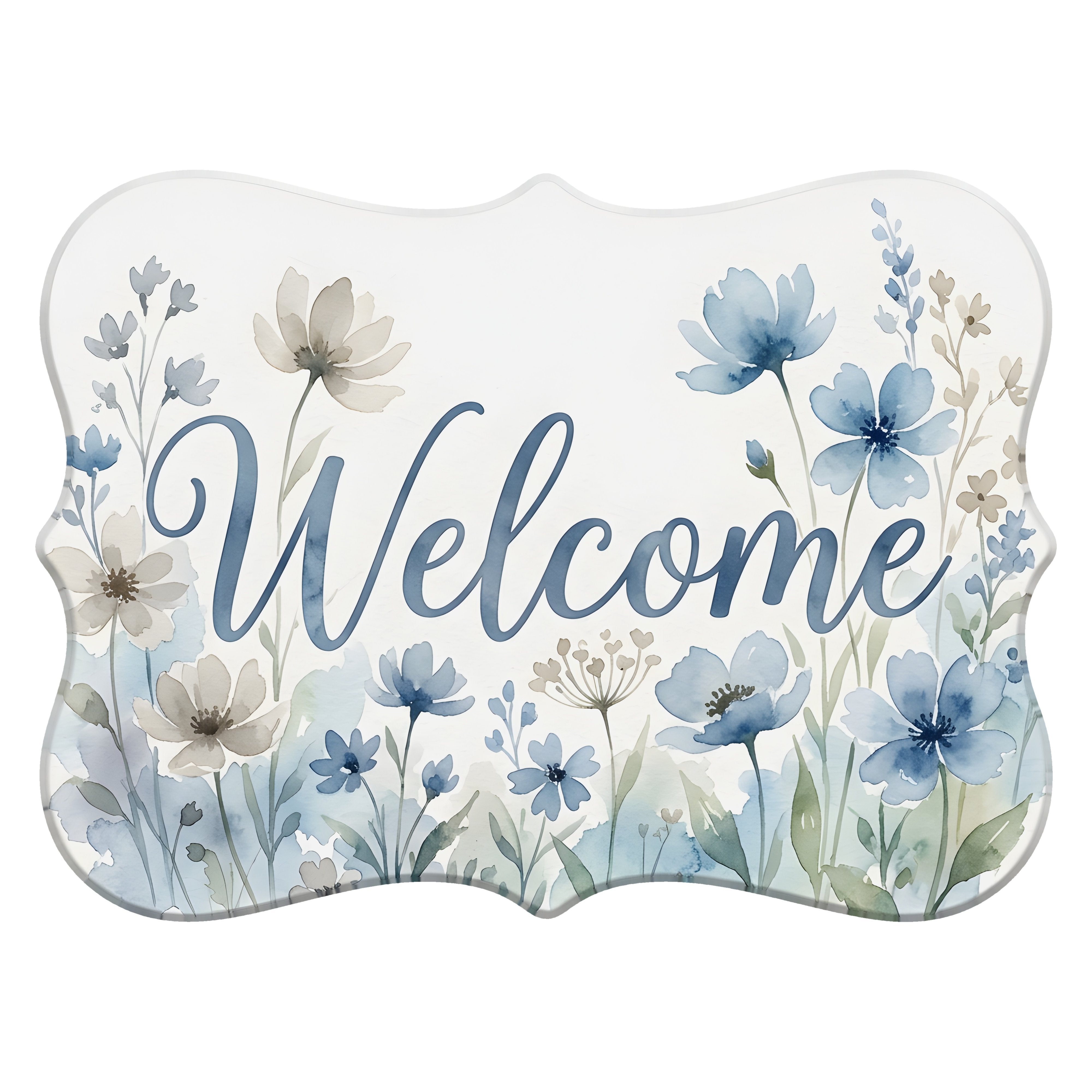 10.5" Bracket Waterproof Sign: Blue Watercolor Wildflower Welcome Item Number: CD1447NH-105