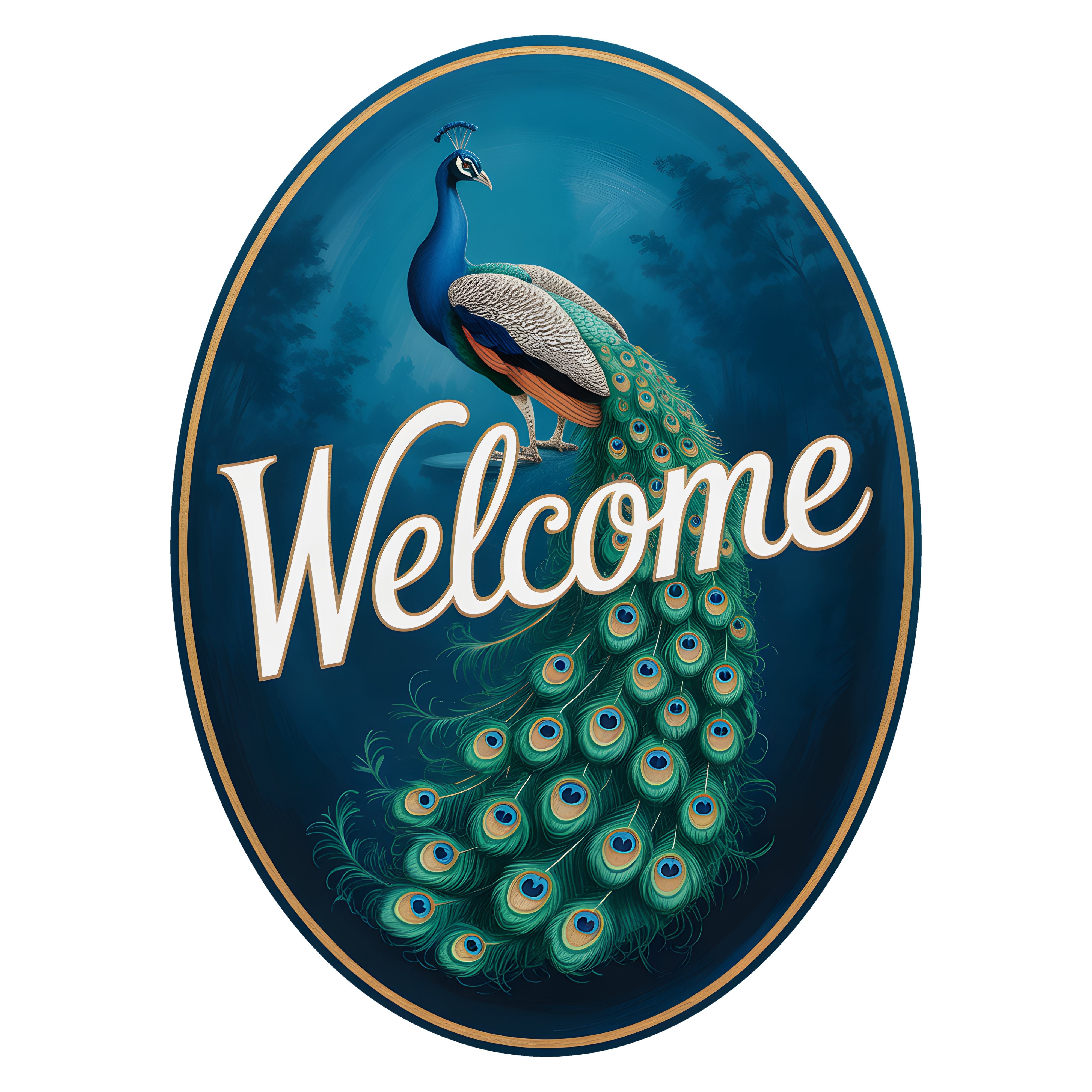 10.5" Oval Waterproof Sign: Peacock Welcome Item Number: CD1466NH-105