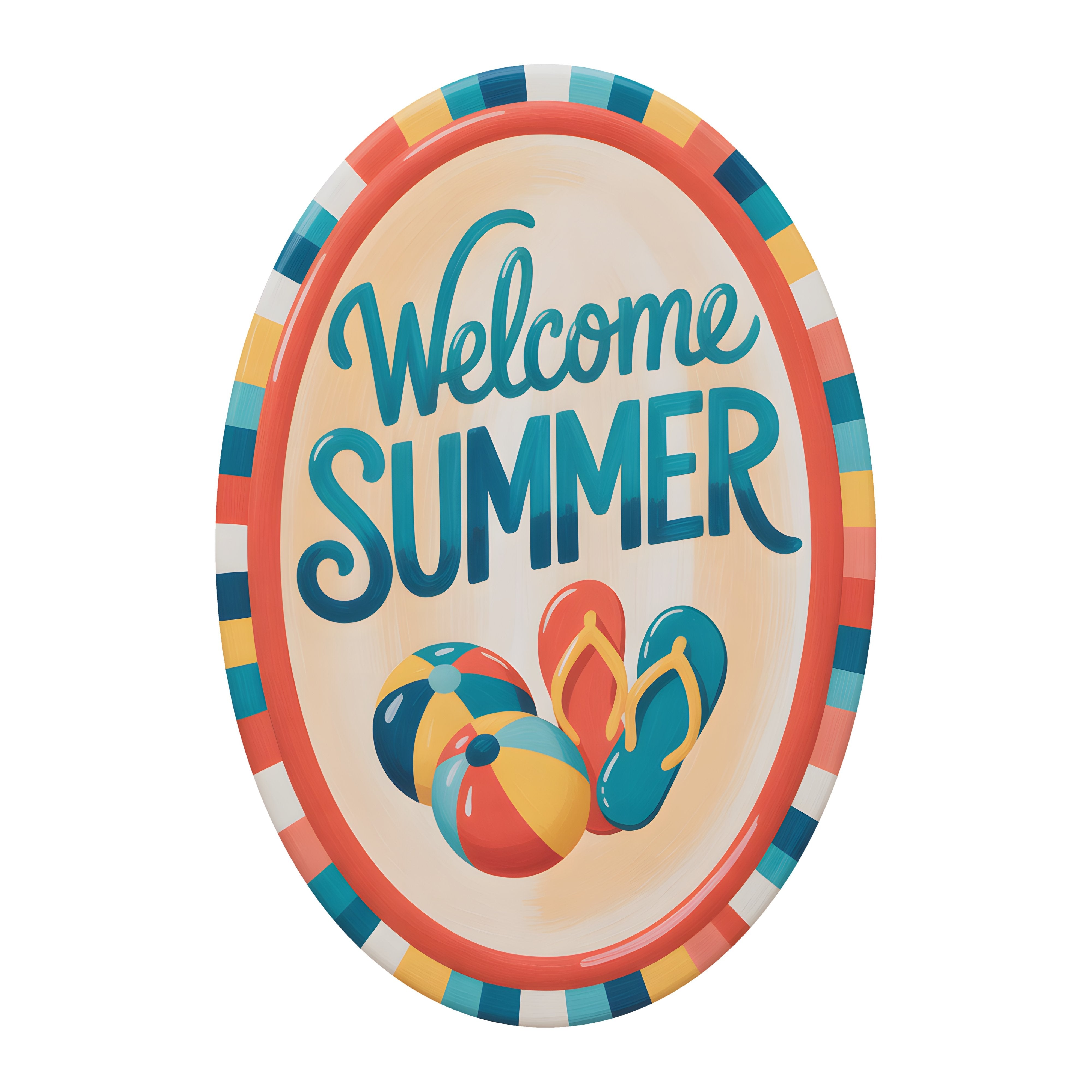 10.5" Oval Waterproof Sign: Welcome Summer Flip Flops Item Number: CD1265NH-105