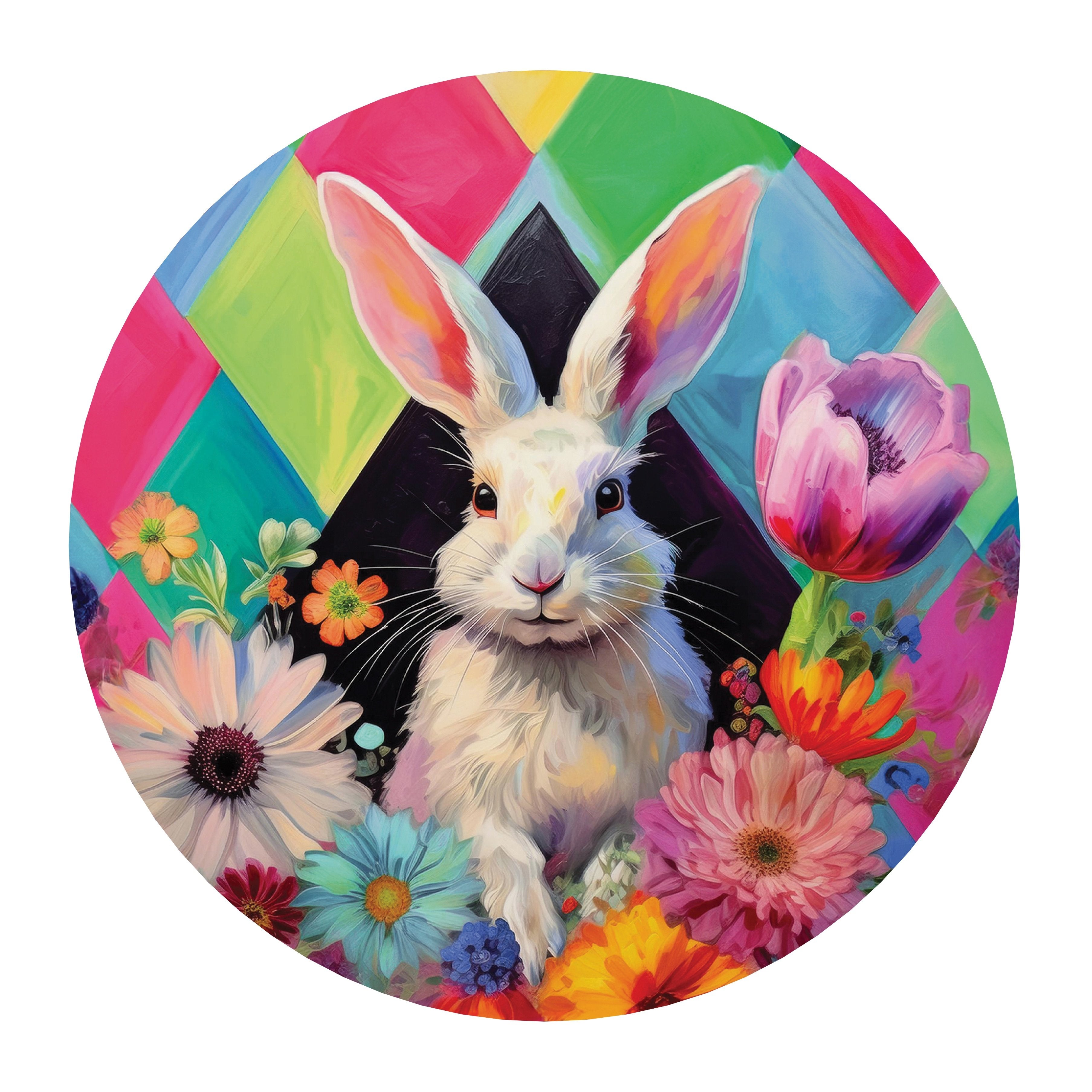 10.5" Round Waterproof Accent: Colorful Spring Bunny with Florals Item Number: CD1289NH-105