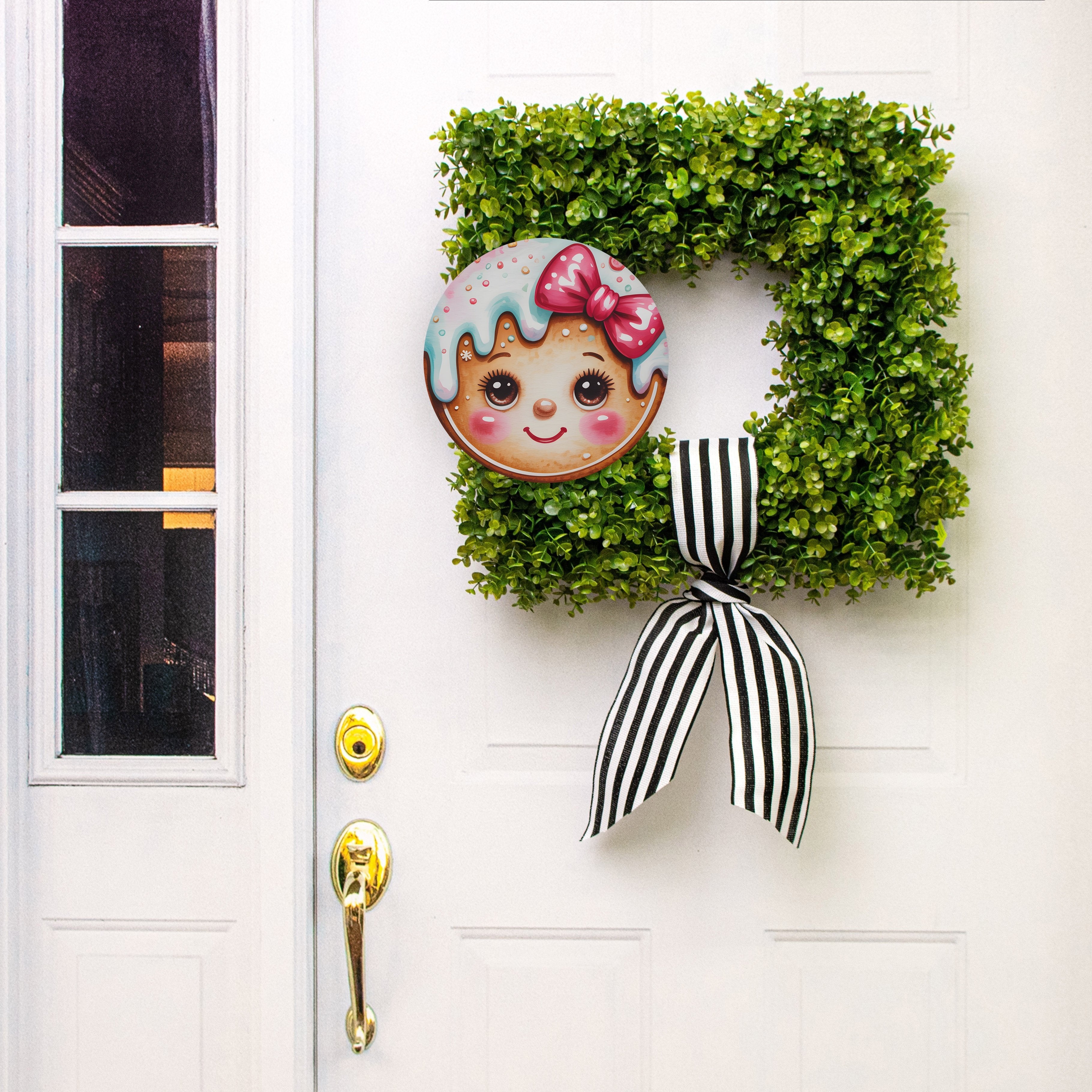 10.5" Round Waterproof Accent: Cute Gingerbread Girl Face With Bow Lifestyle Photo