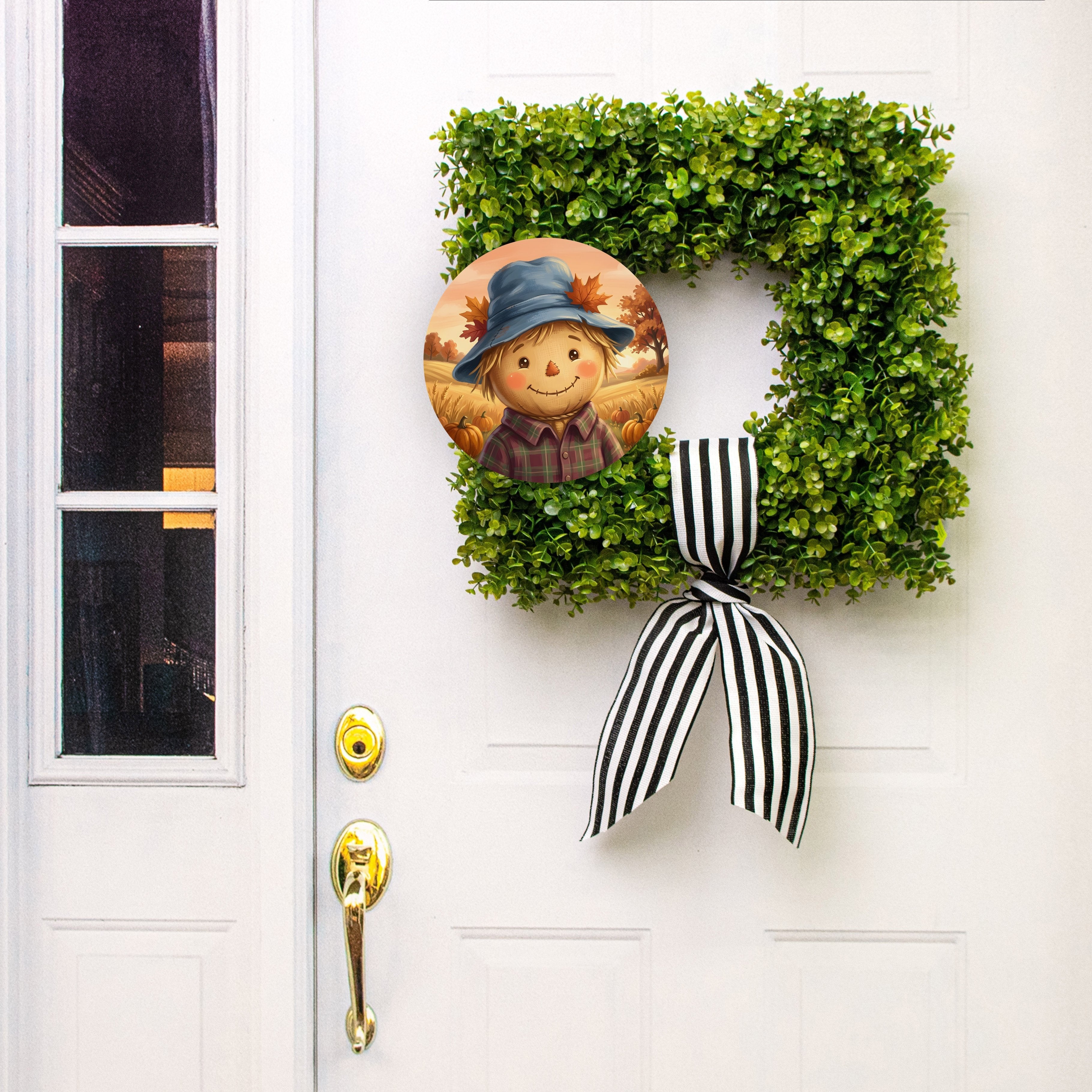 10.5" Round Waterproof Accent: Smiling Scarecrow Face Lifestyle Photo