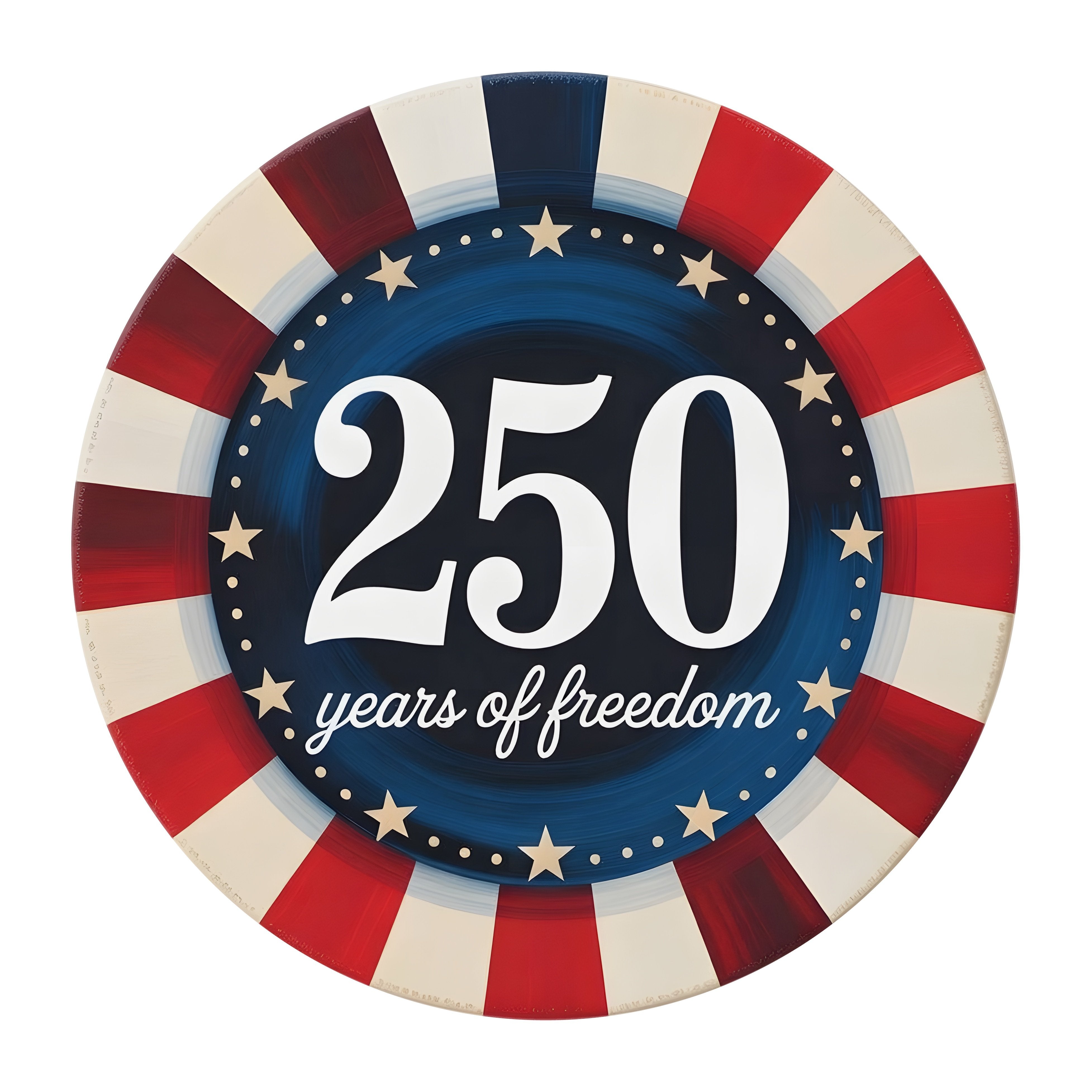10.5" Round Waterproof Sign: 250 Years of Freedom Patriotic Stripes Item Number: CD1367NH-105