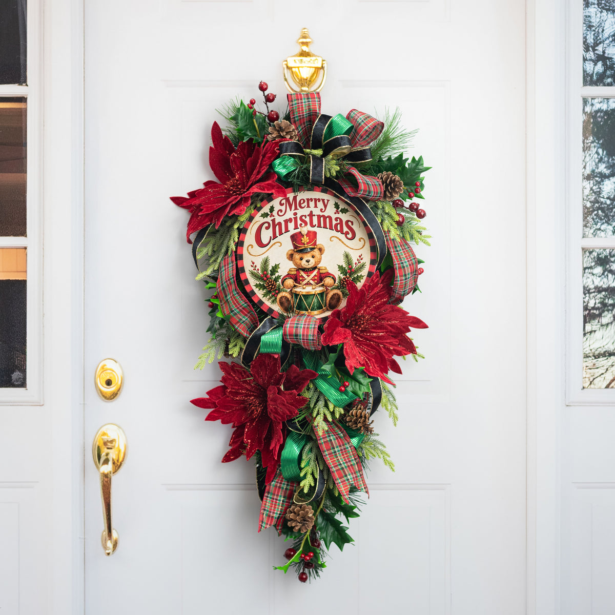 10.5" Round Waterproof Sign: Christmas Teddy Bear Toy Soldier detail photo 3