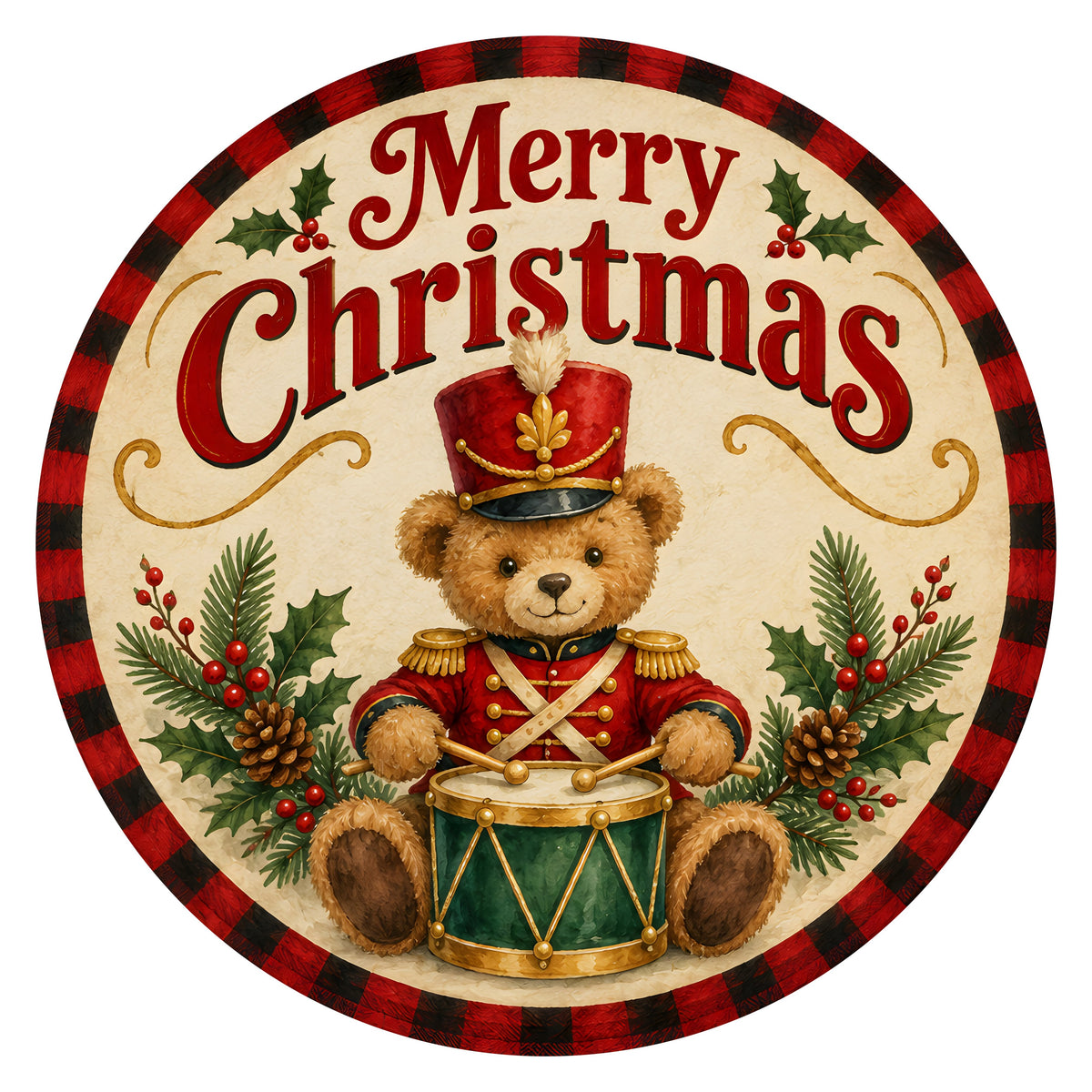 10.5" Round Waterproof Sign: Christmas Teddy Bear Toy Soldier Item Number: CD1503NH-105